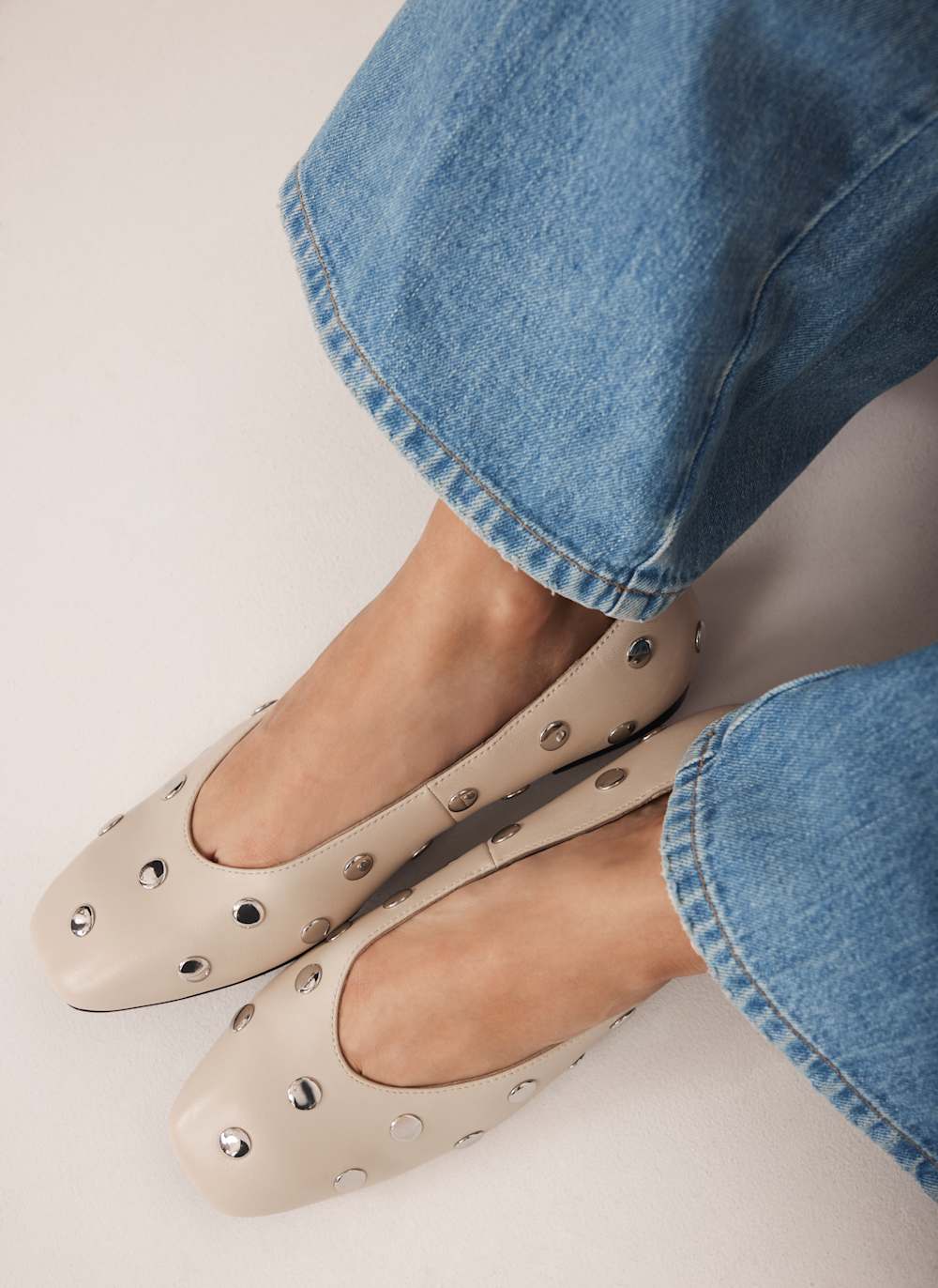 Coco Neutral Studded Leather Flats