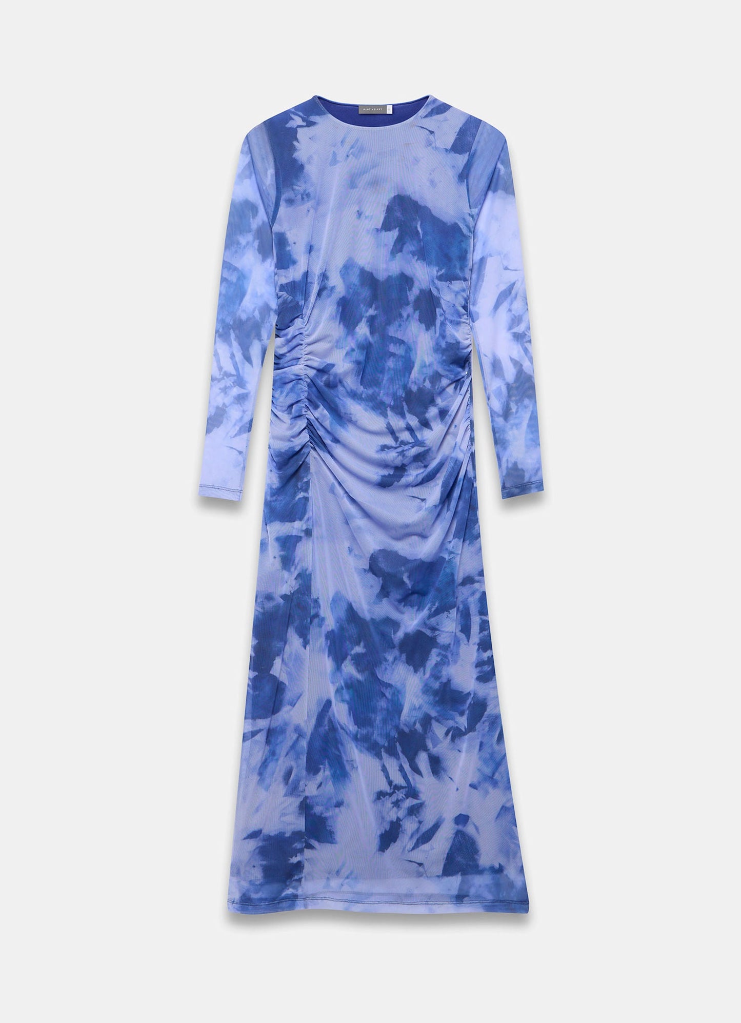 Blue Abstract Print Mesh Midi Dress