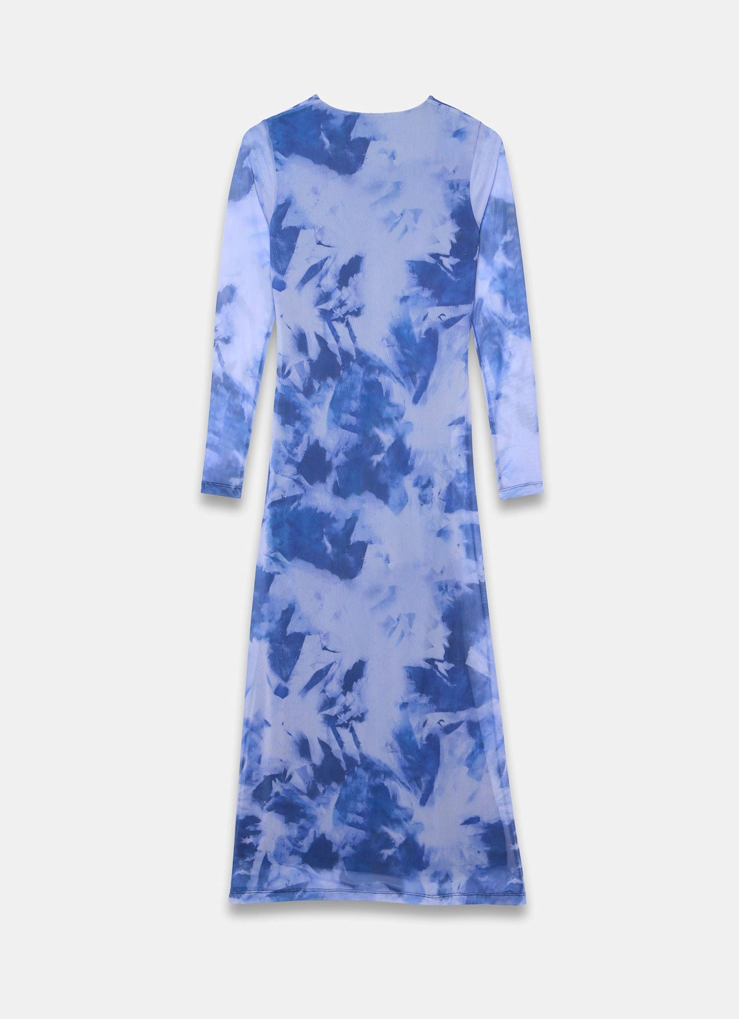 Blue Abstract Print Mesh Midi Dress