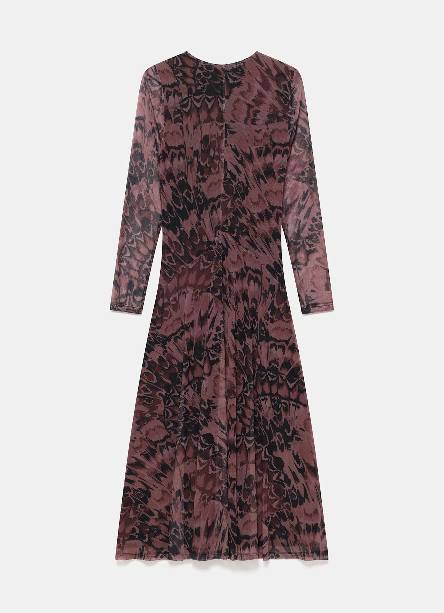 Burgundy Abstract Print Mesh Midi Dress