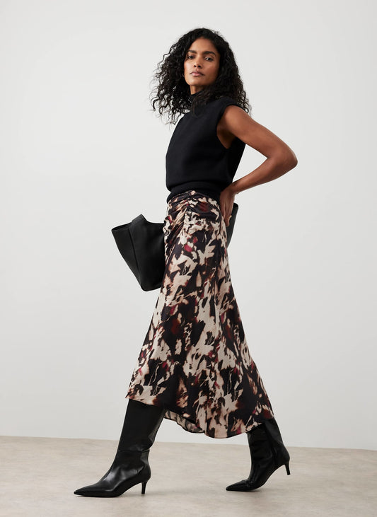 Burgundy Abstract Print Midi Skirt