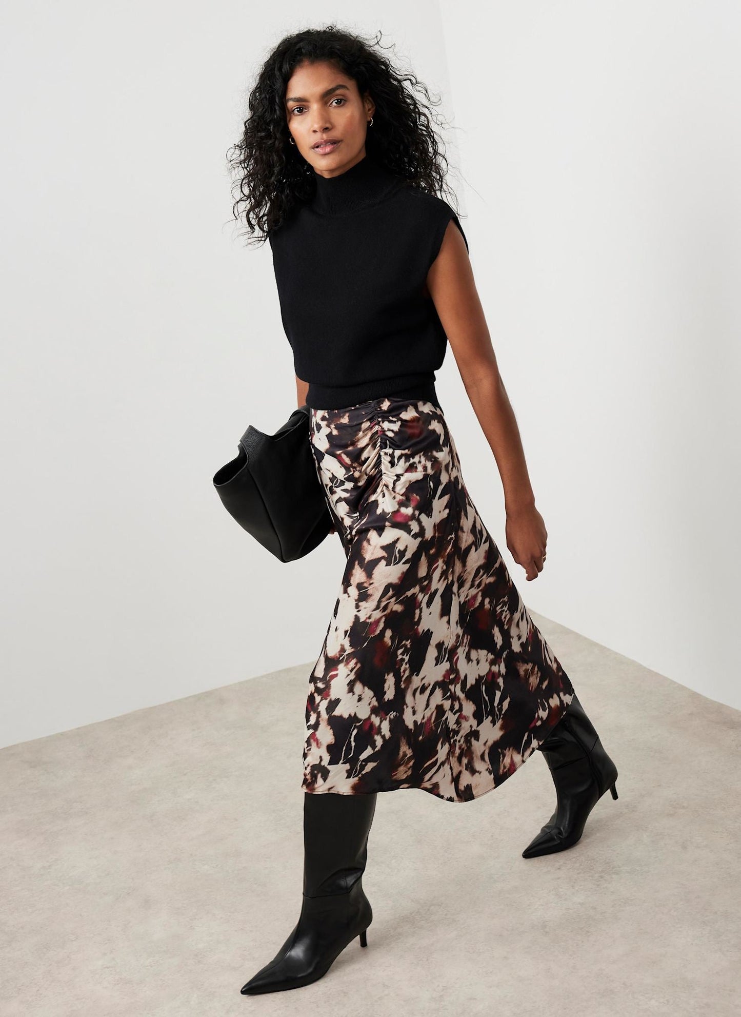 Burgundy Abstract Print Midi Skirt