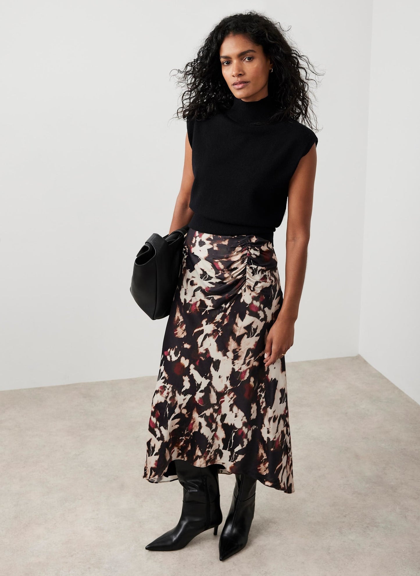 Burgundy Abstract Print Midi Skirt
