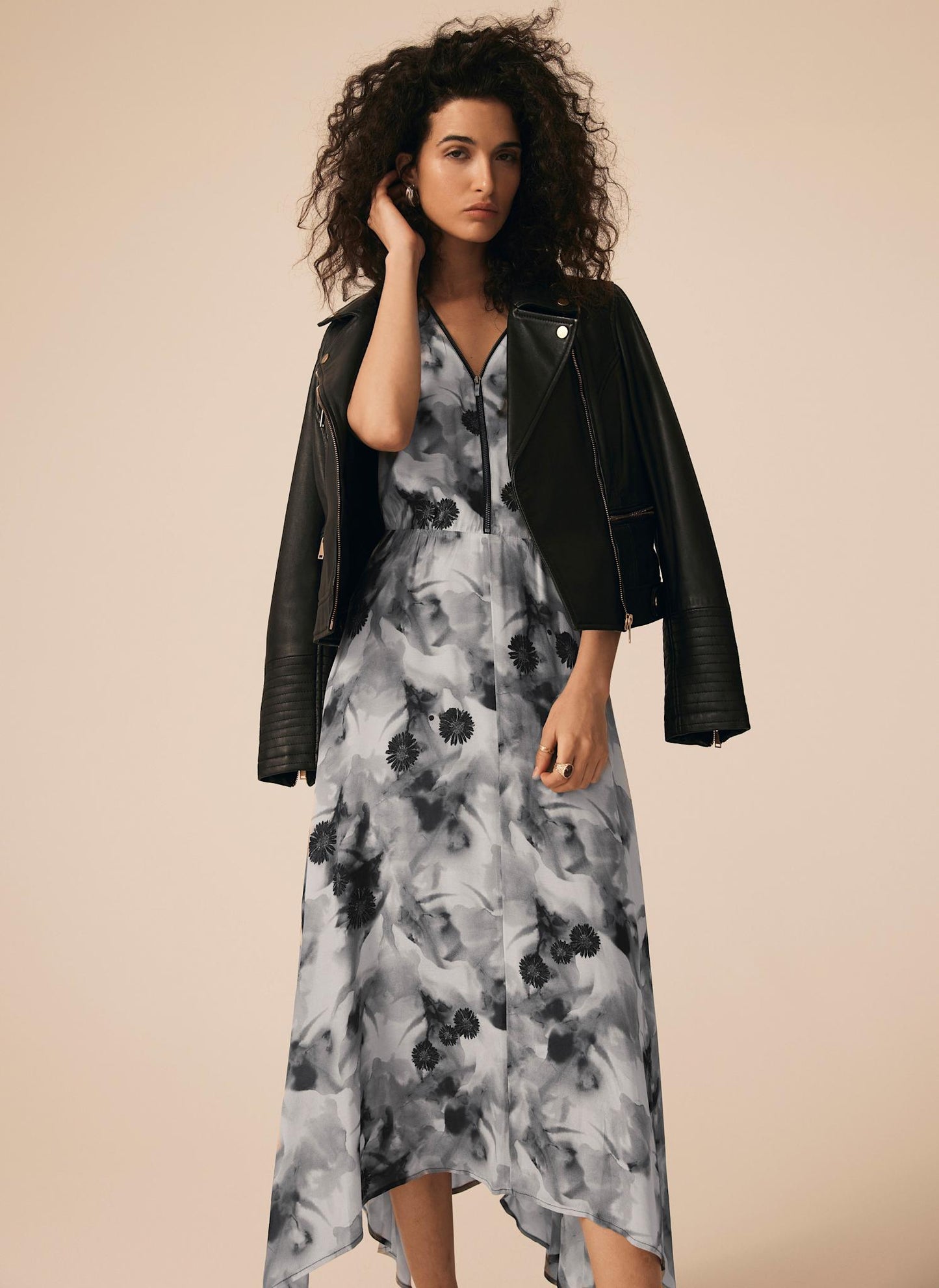 Grey Abstract Print Midi Dress