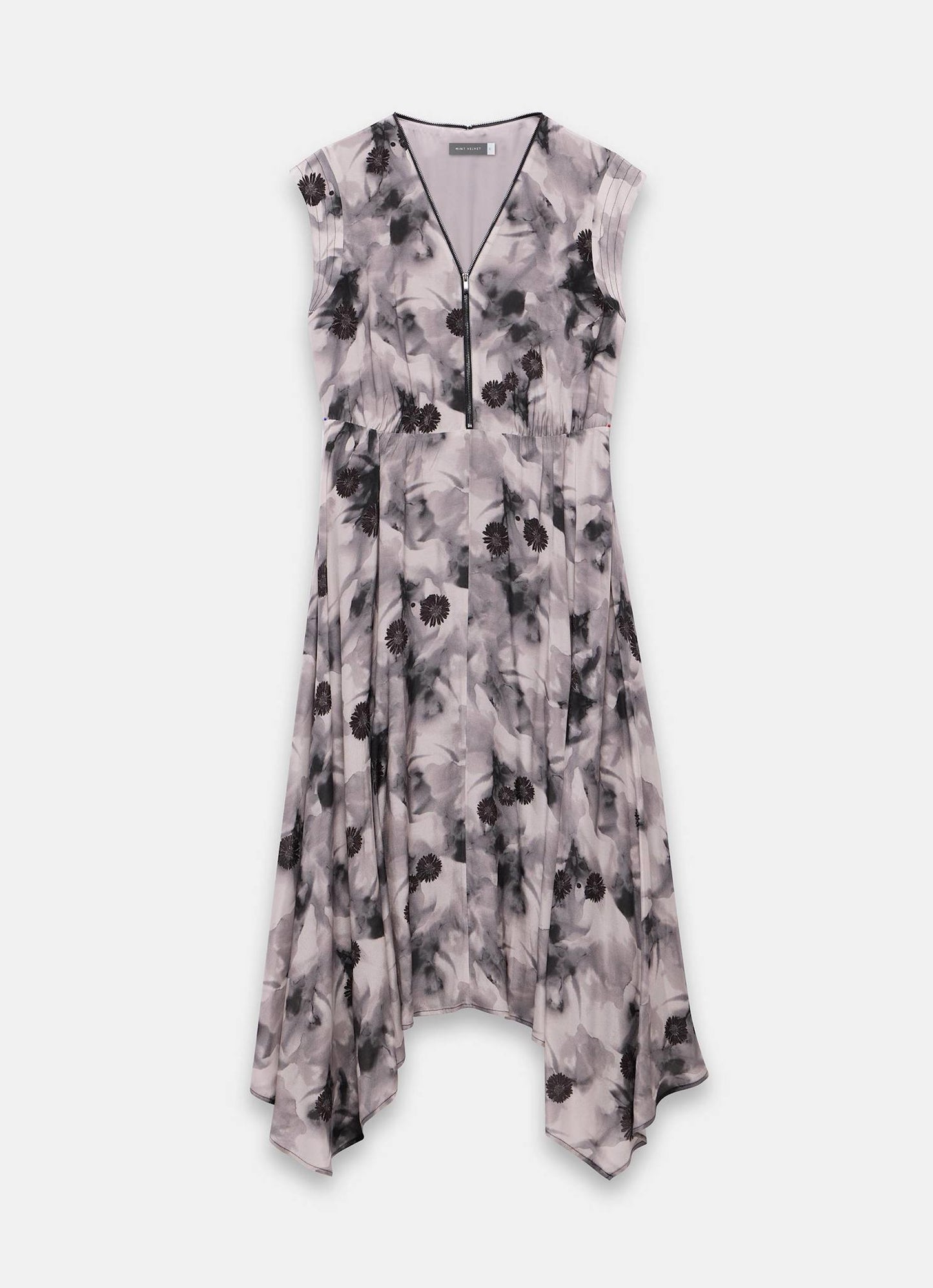 Grey Abstract Print Midi Dress