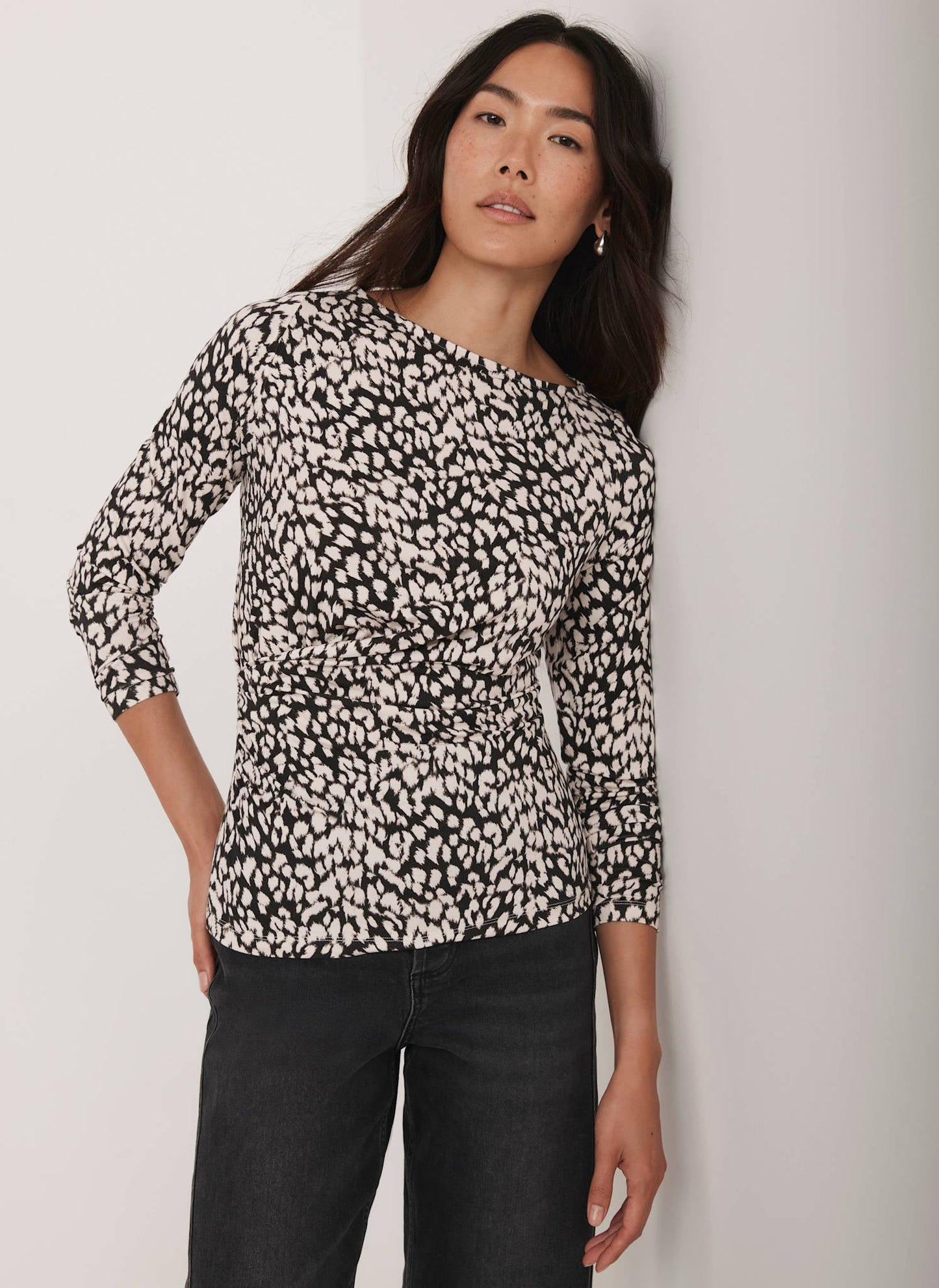Navy Animal Print Drape Top