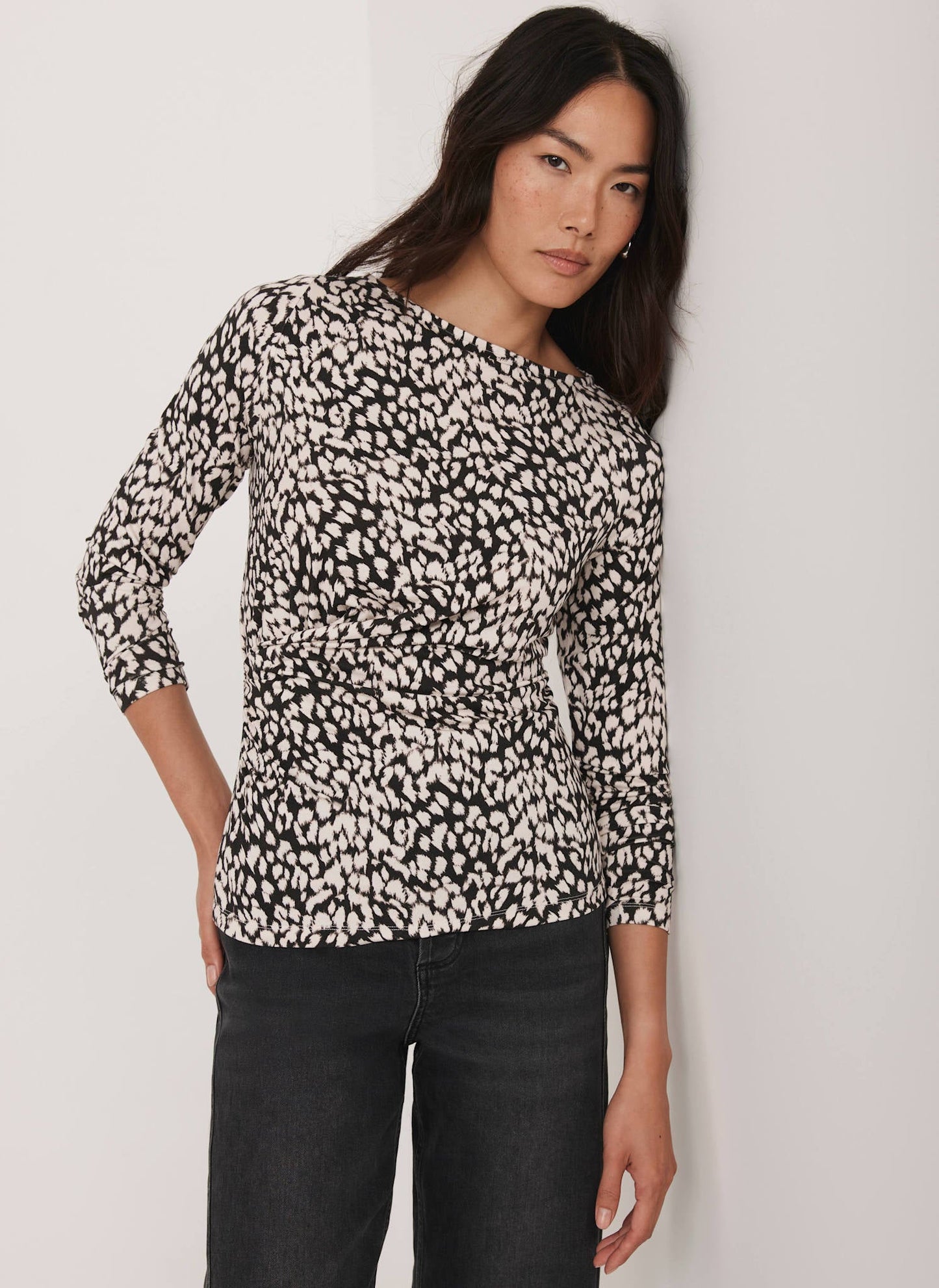 Navy Animal Print Drape Top