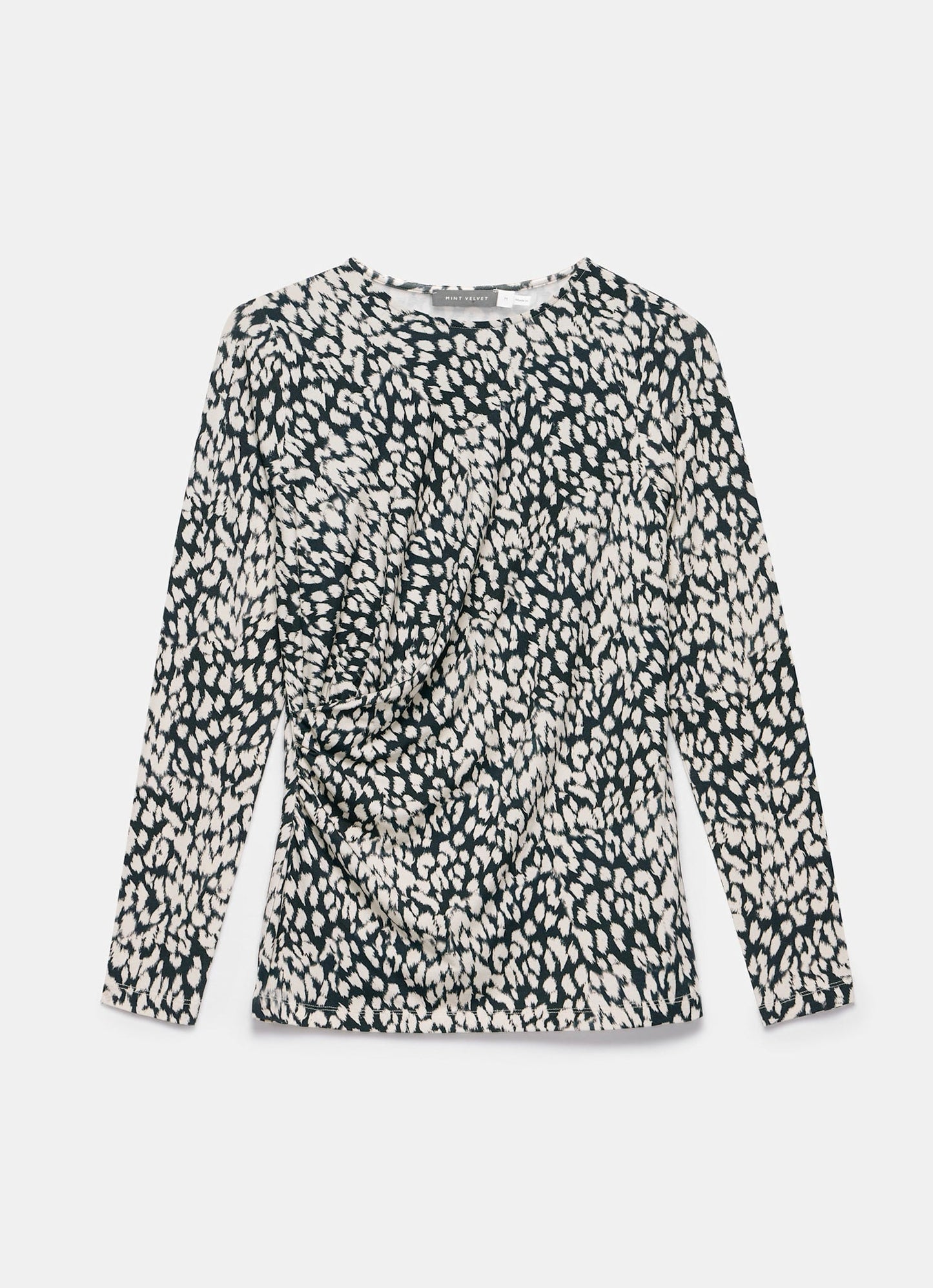 Navy Animal Print Drape Top