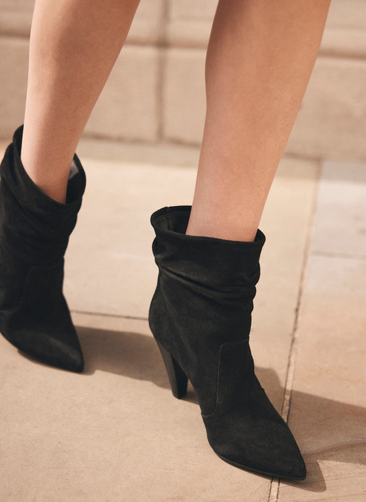 Anya Black Suede Heeled Ankle Boots
