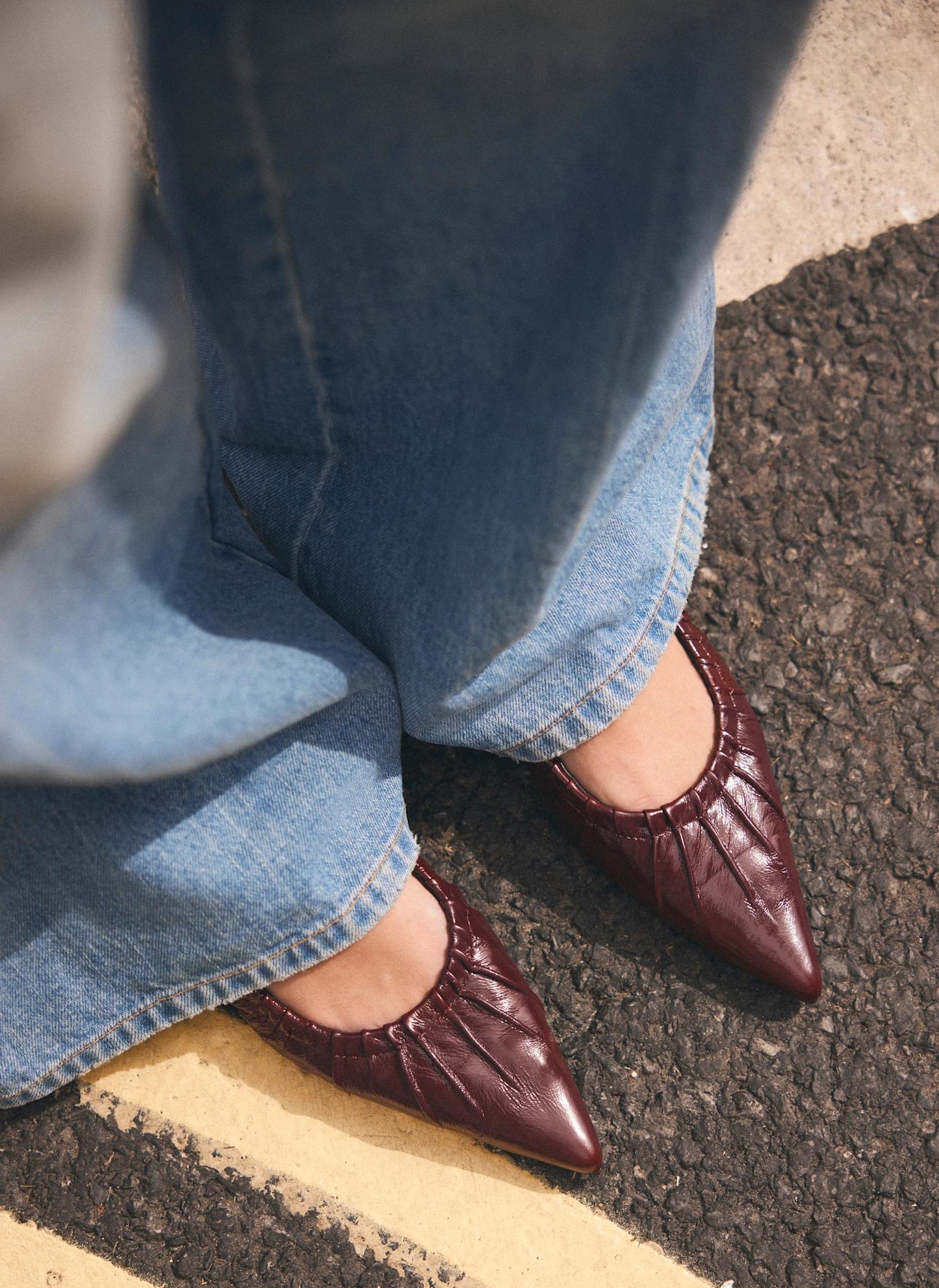 Arella Burgundy Leather  Flat Pumps