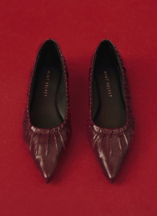 Arella Burgundy Leather  Flat Pumps
