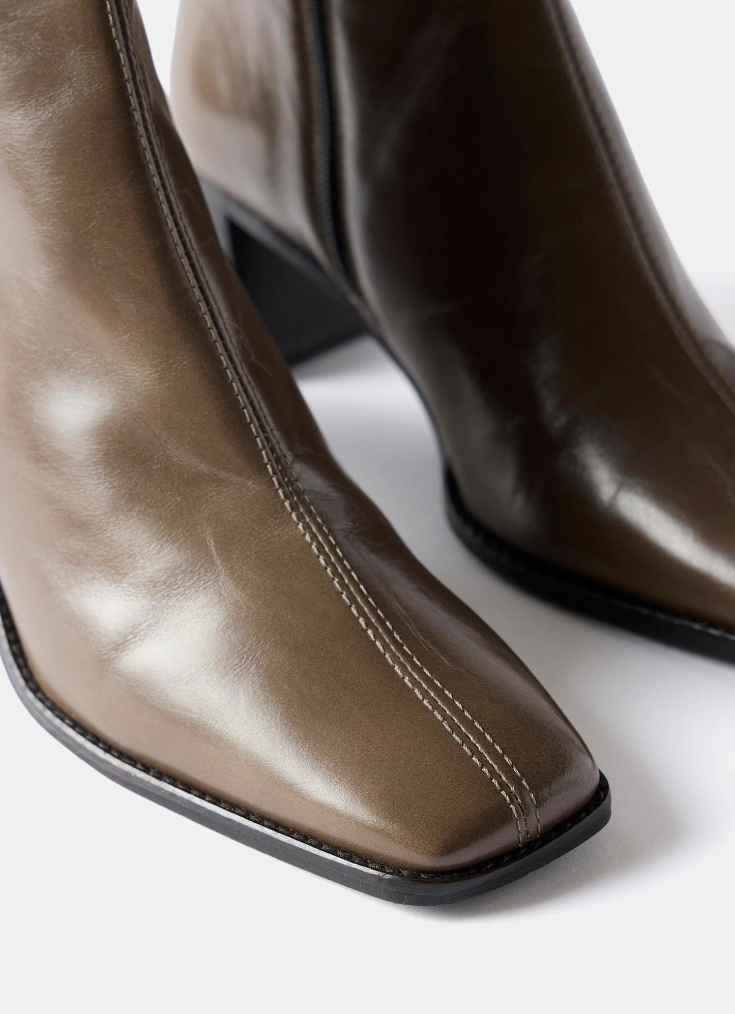 Aria Khaki Leather Ankle Boots