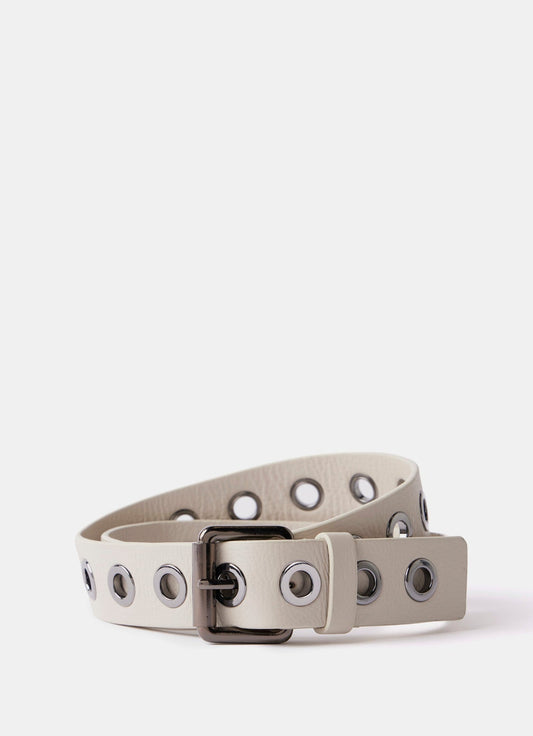 Beige Eyelet Leather Belt