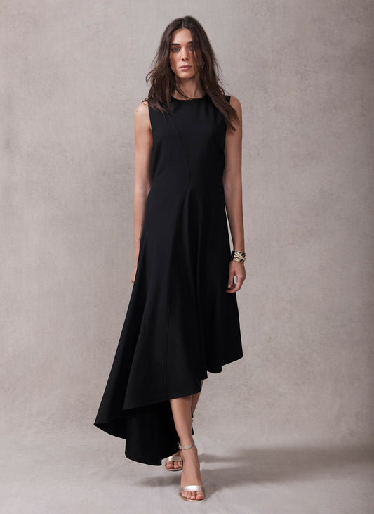 Black Asymmetric Midi Dress