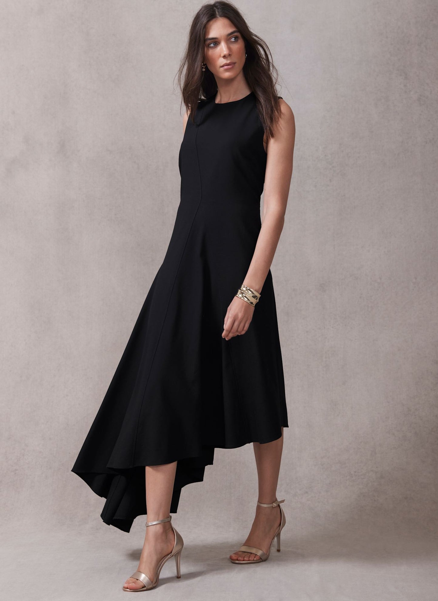 Black Asymmetric Midi Dress