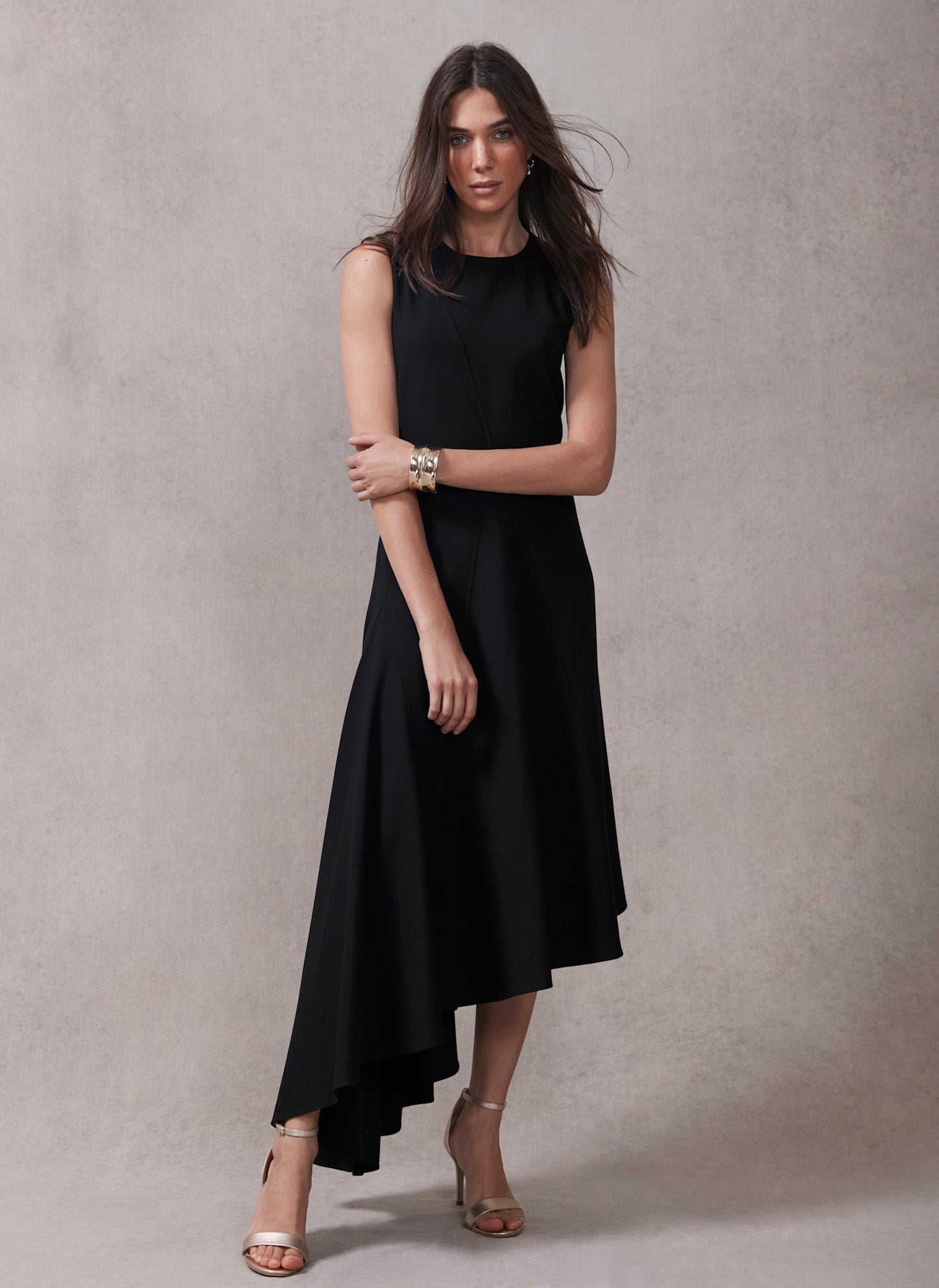 Black Asymmetric Midi Dress