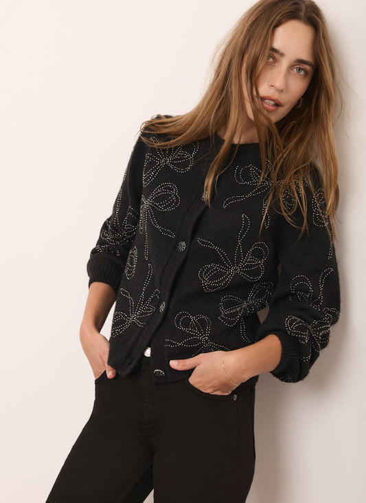 Black Bow Detail Embellished Cardigan