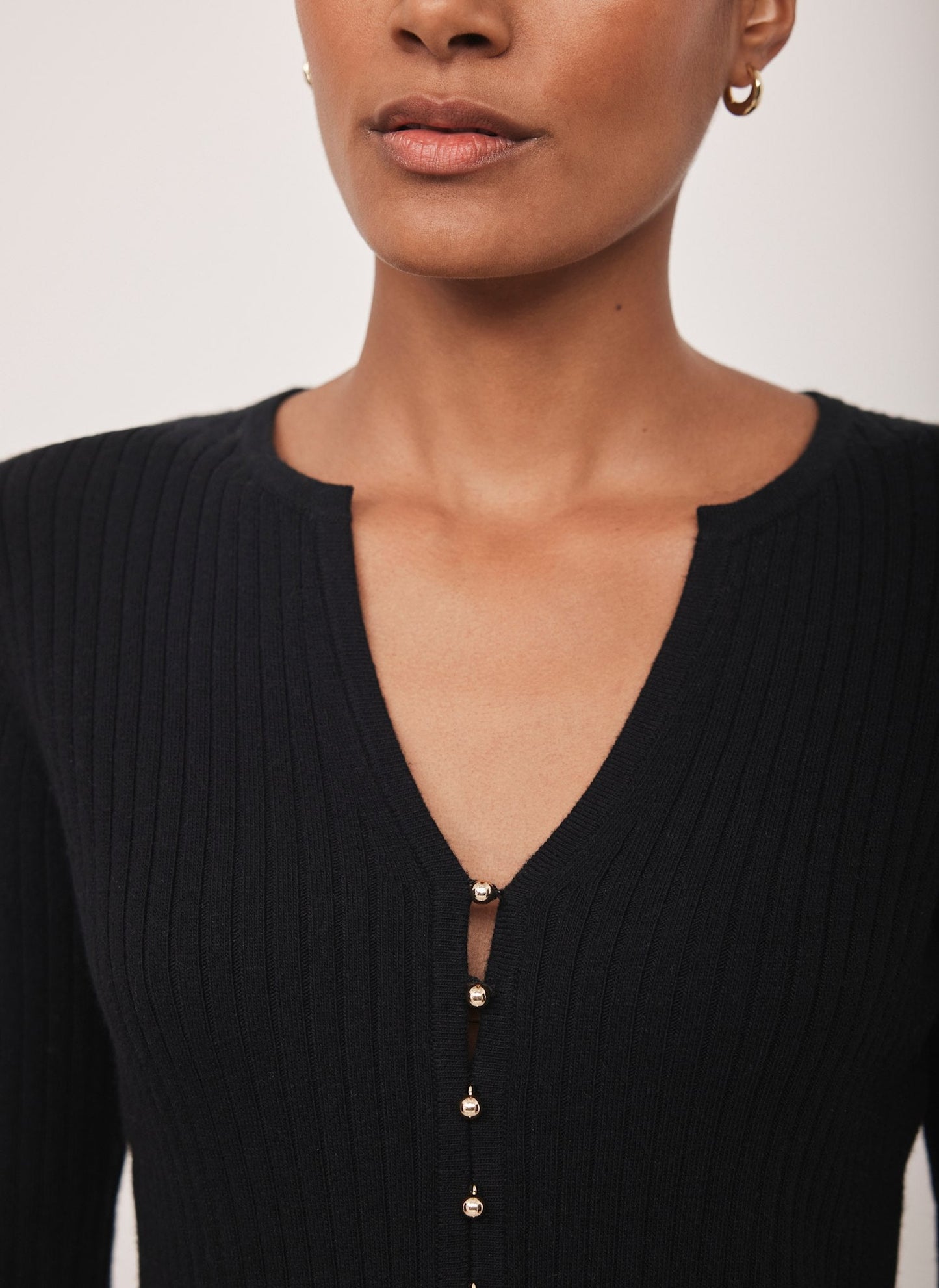 Black Button Detail Ribbed Top