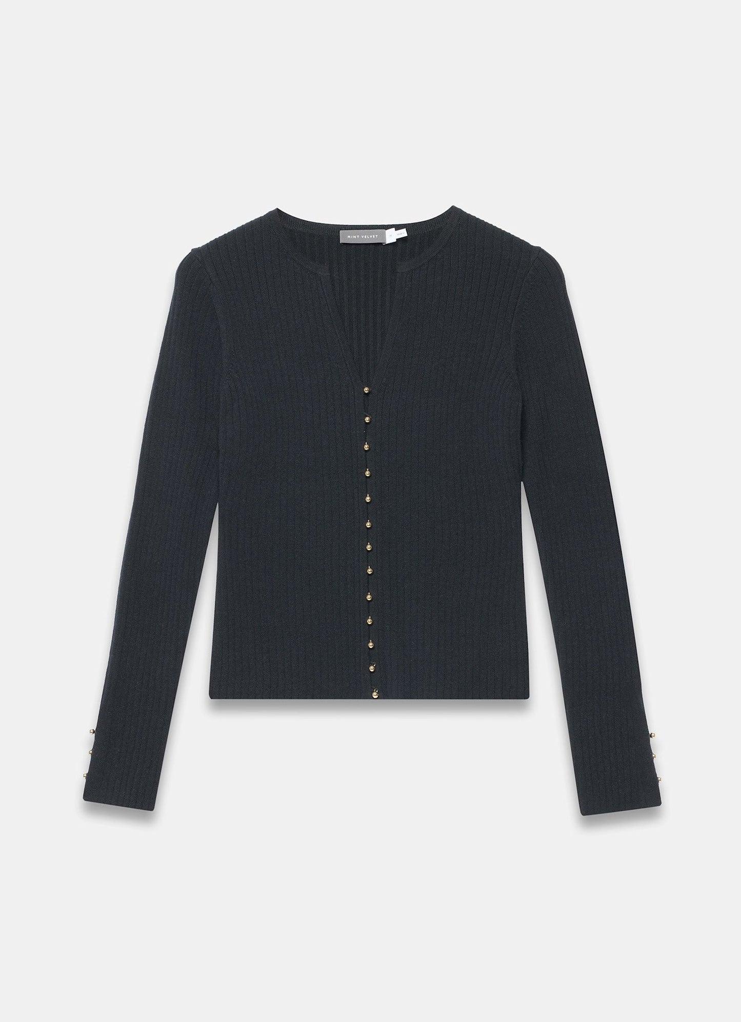 Black Button Detail Ribbed Top