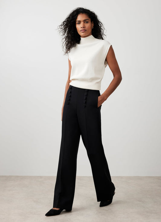 Black Button Detail High Waisted Wide Trousers