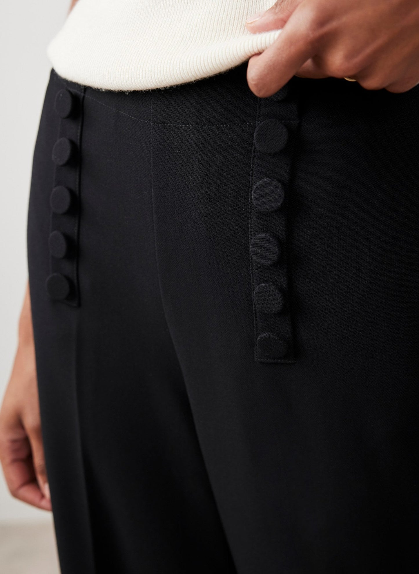 Black Button Detail High Waisted Wide Trousers
