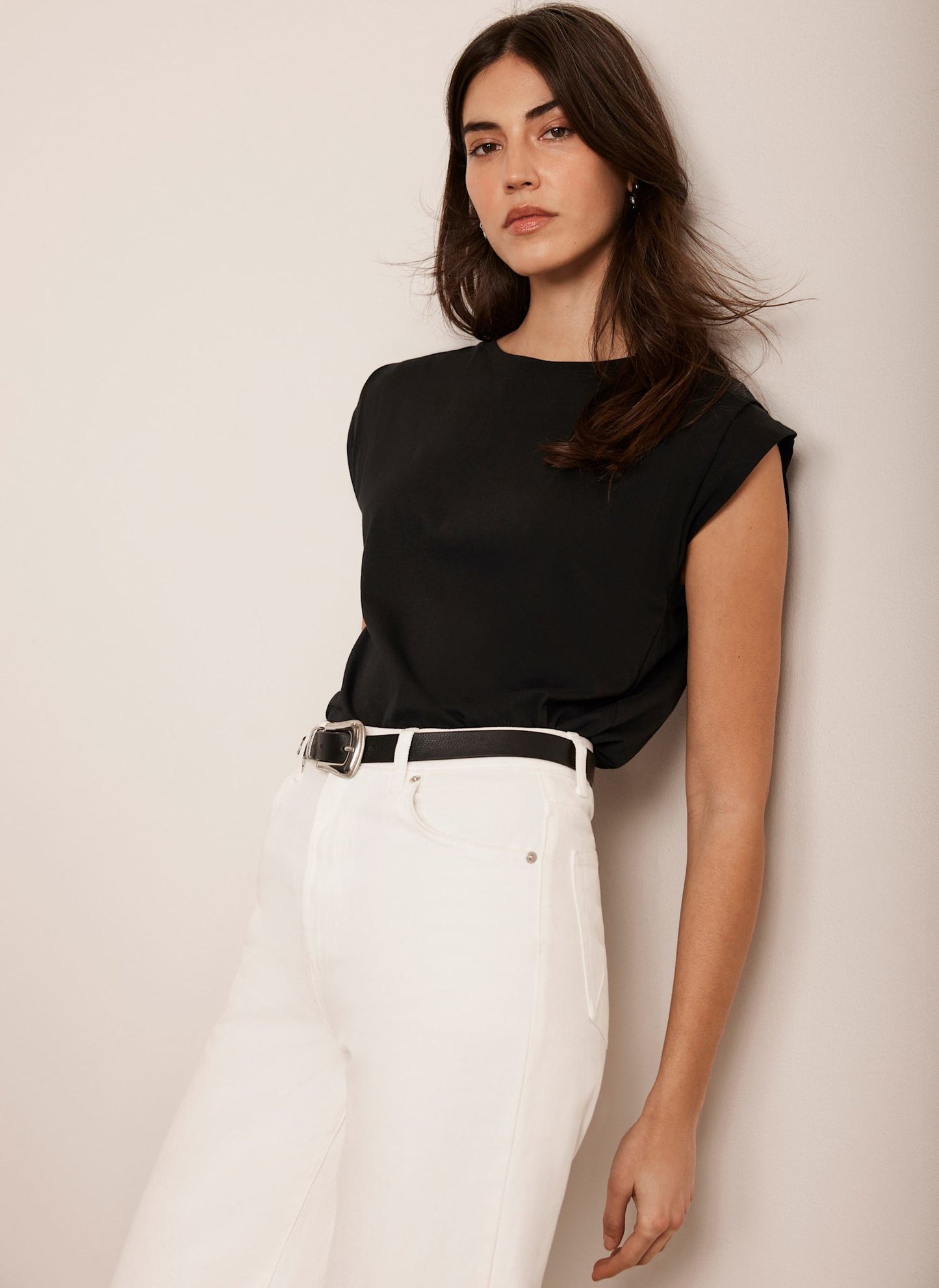 Black Cotton Extended Shoulder T-Shirt