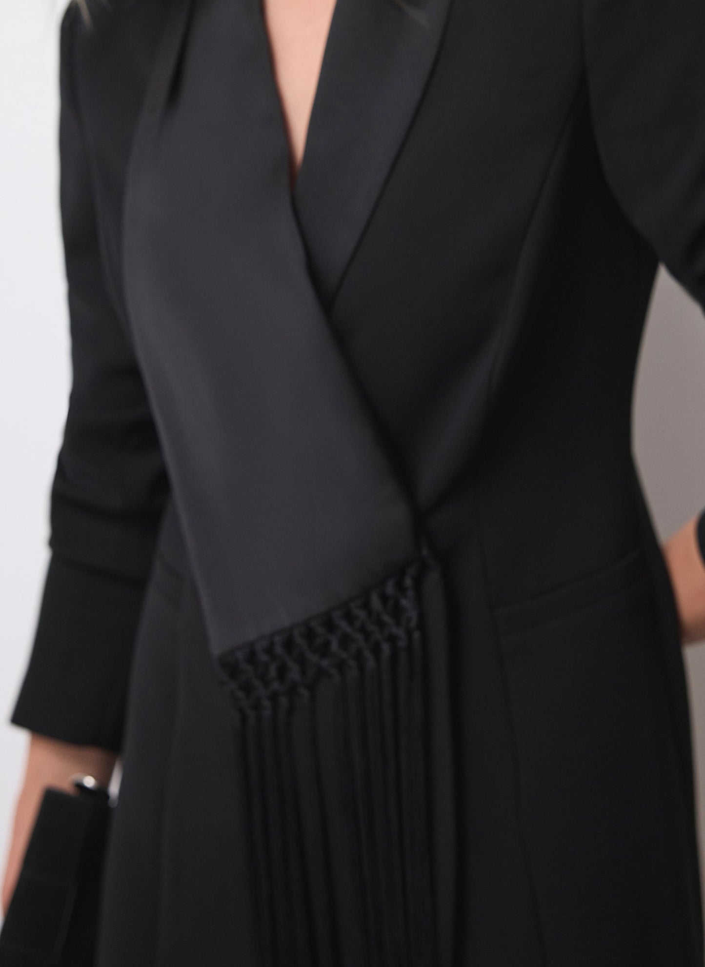 Black Blazer Fringe Detail Mini Dress