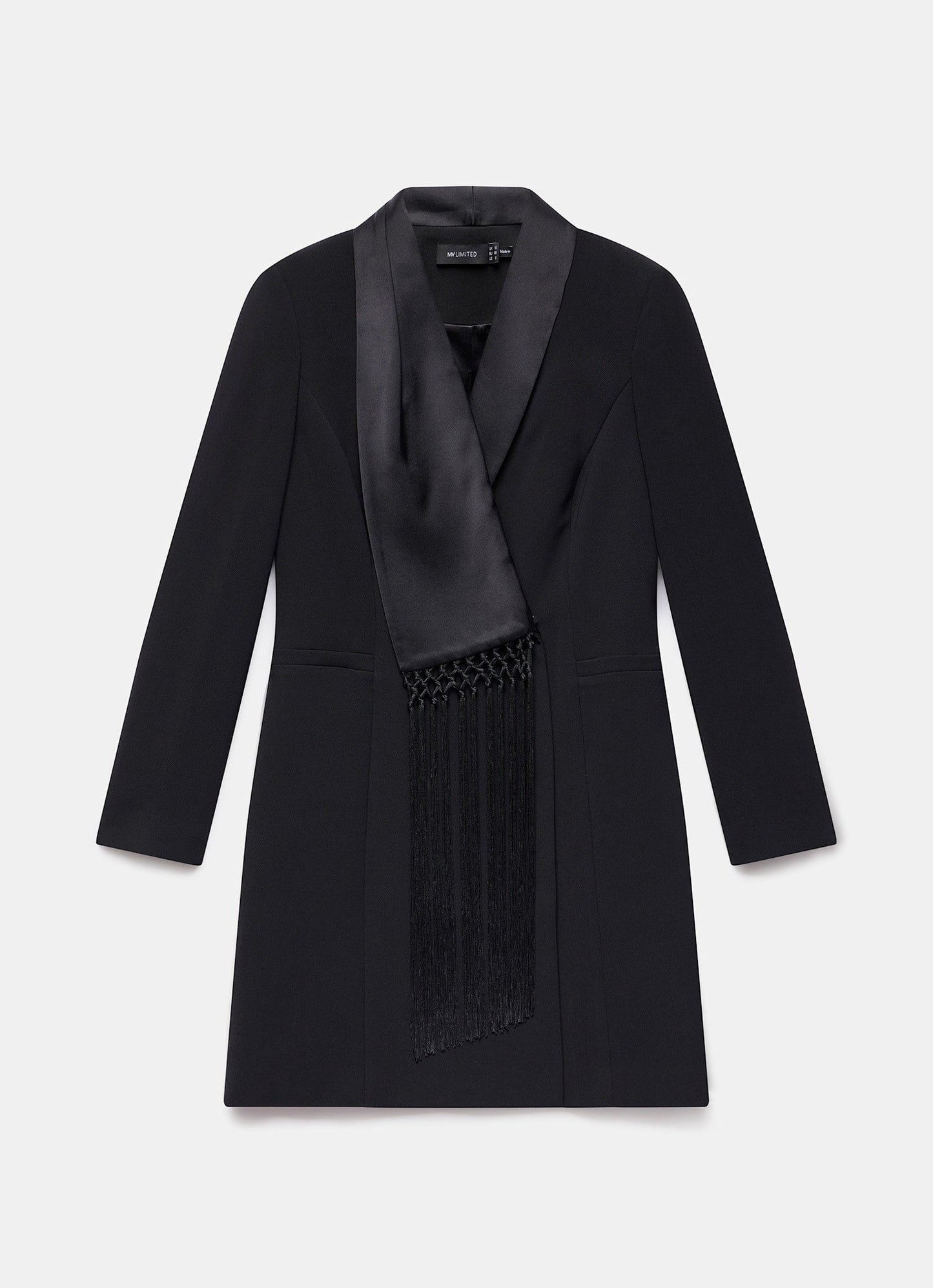 Black Blazer Fringe Detail Mini Dress