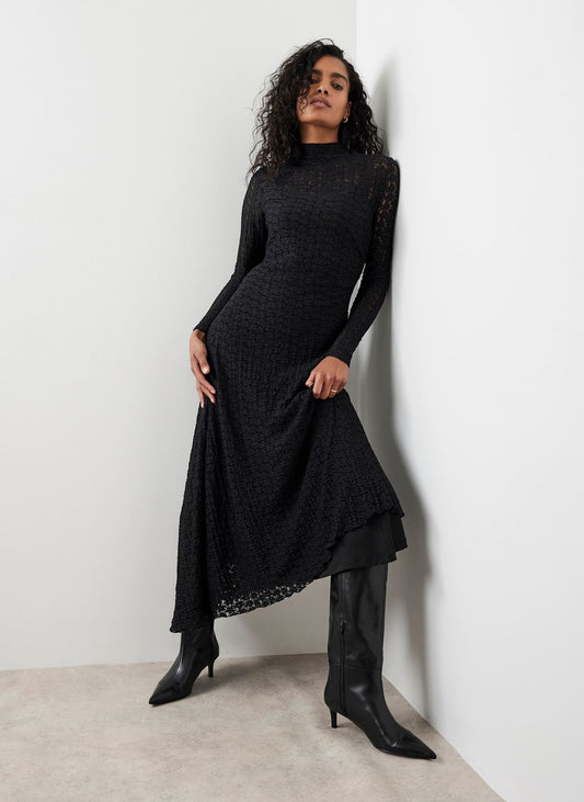 Black Lace Asymmetric Midi Dress