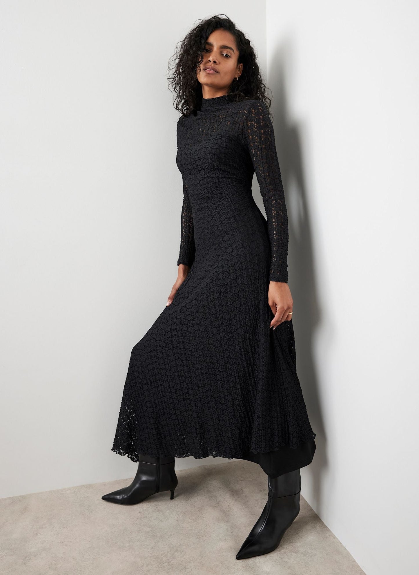 Black Lace Asymmetric Midi Dress