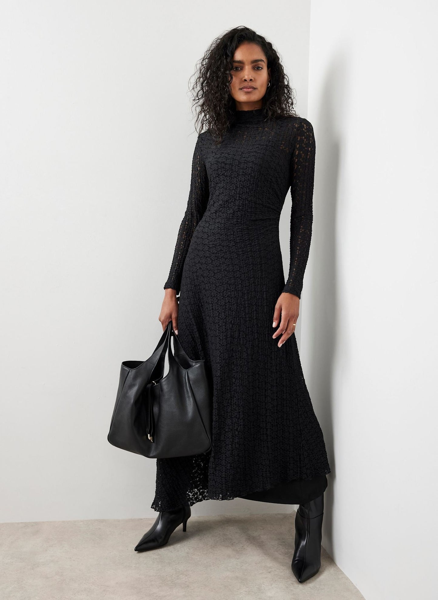 Black Lace Asymmetric Midi Dress