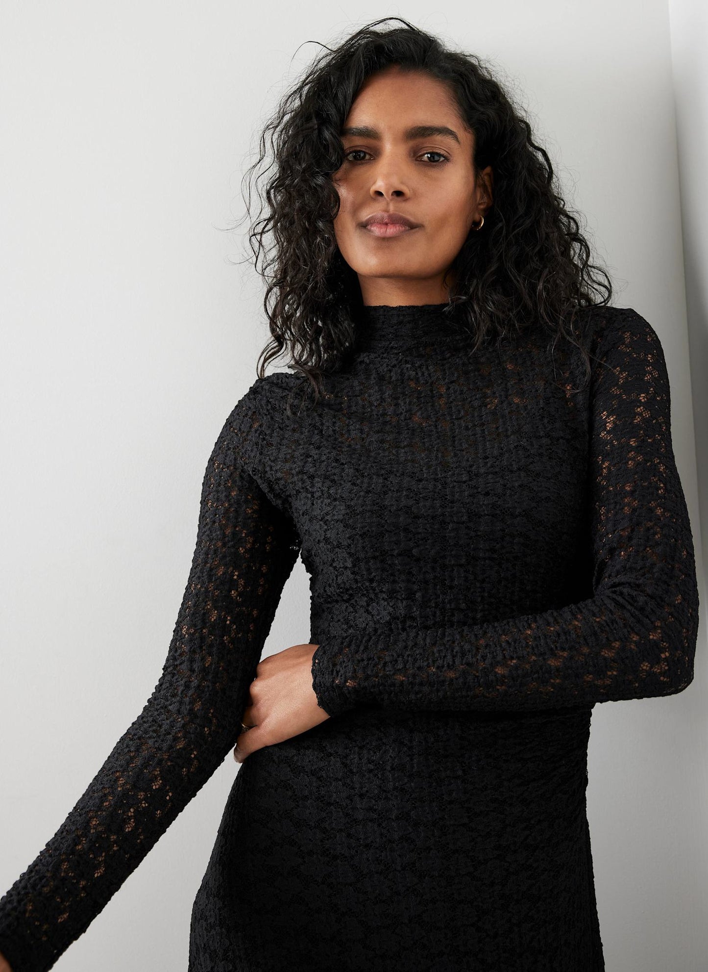Black Lace Asymmetric Midi Dress