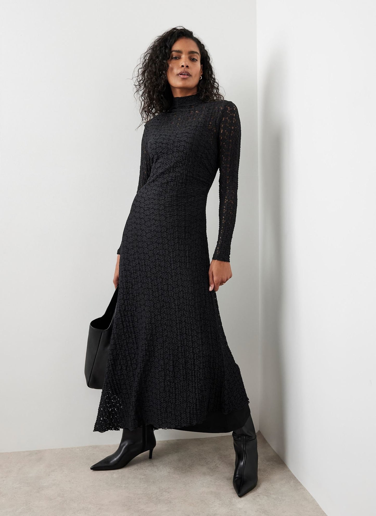Black Lace Asymmetric Midi Dress
