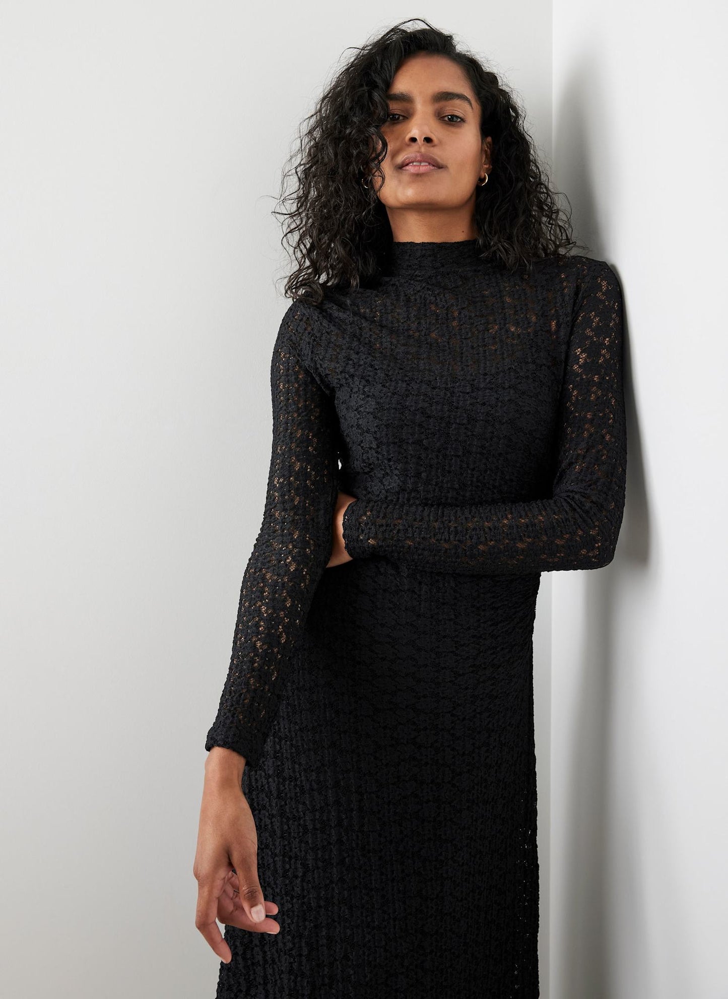 Black Lace Asymmetric Midi Dress
