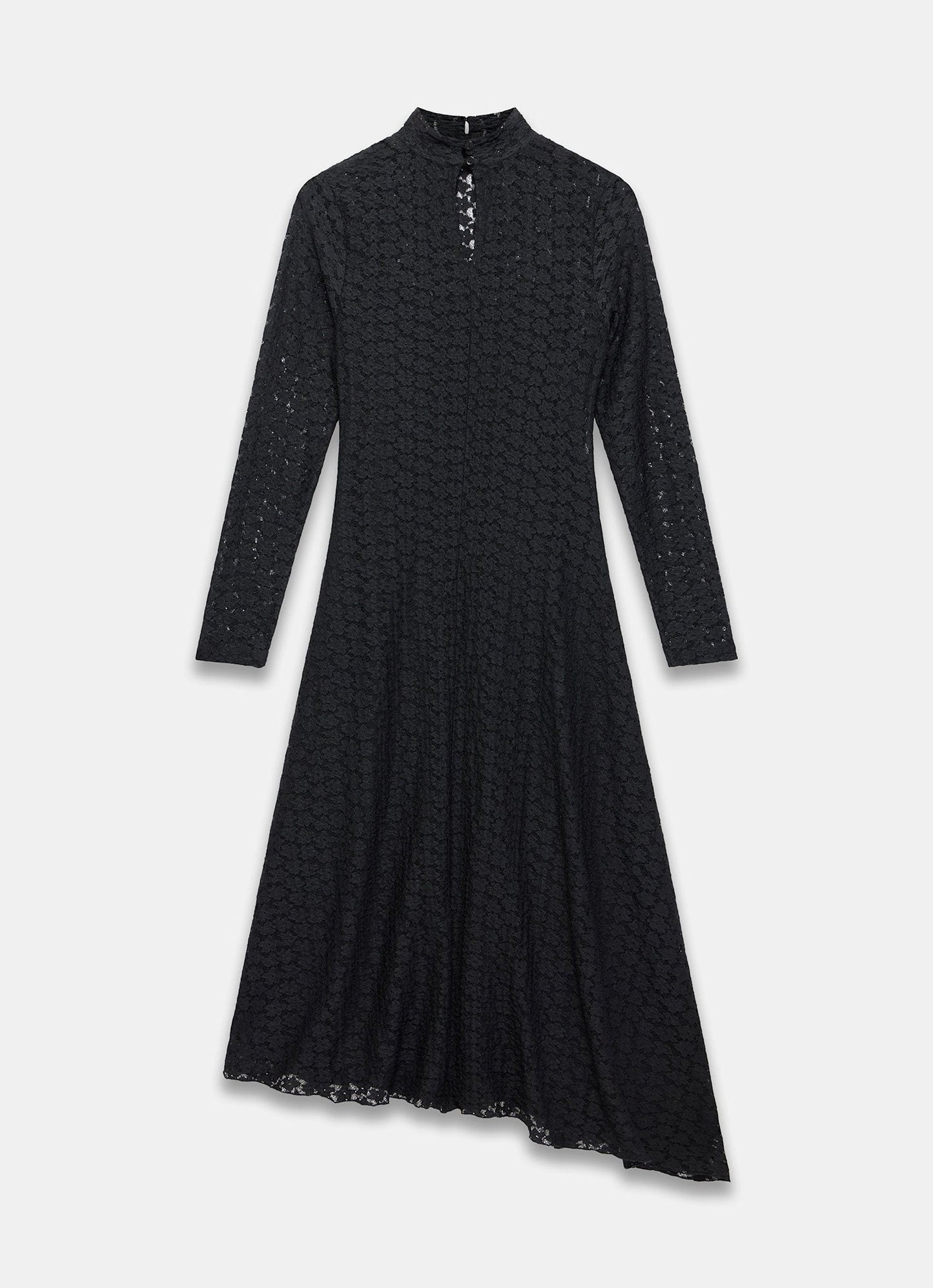 Black Lace Asymmetric Midi Dress