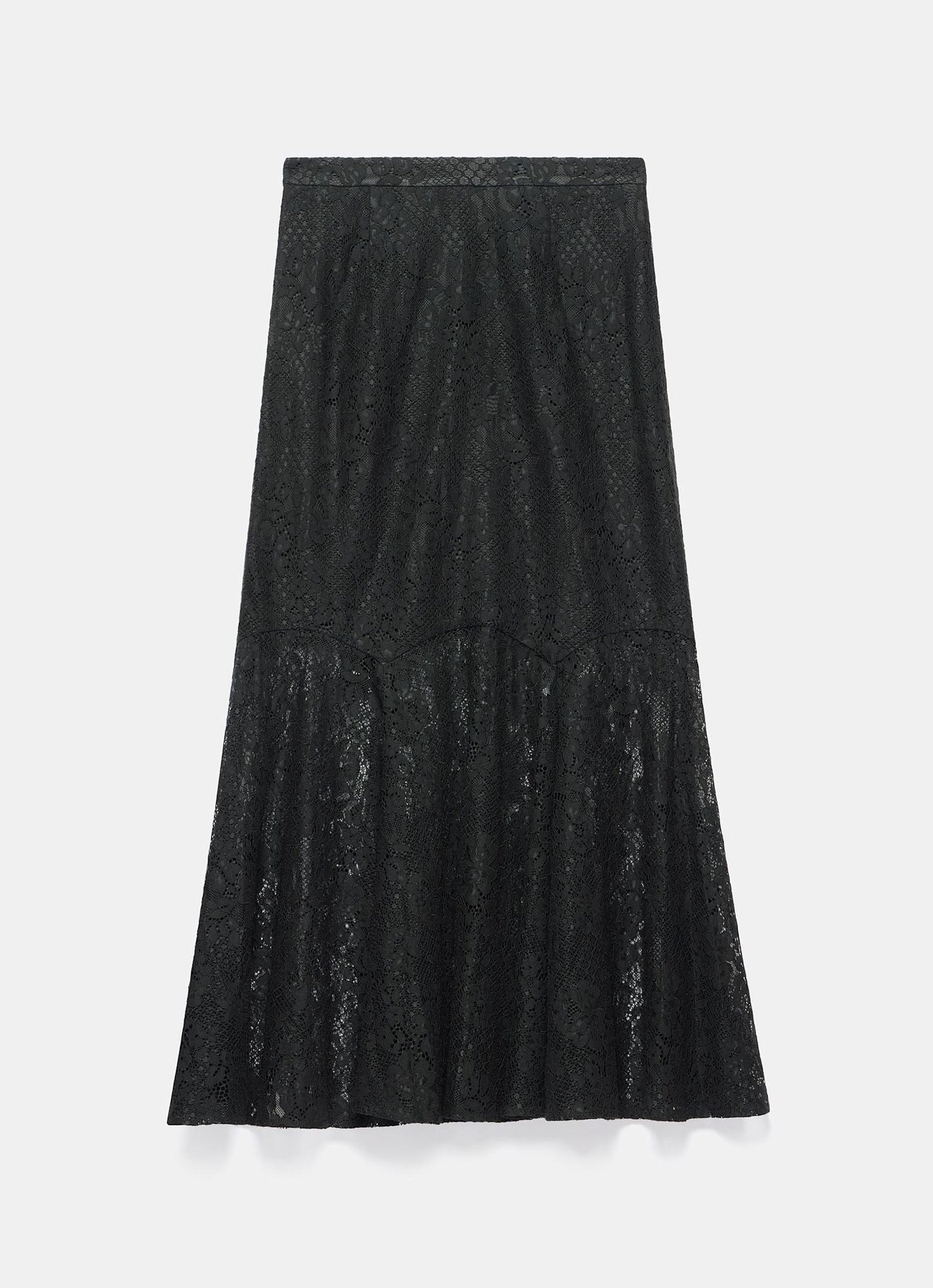 Black Lace Fluted Sheer Skirt