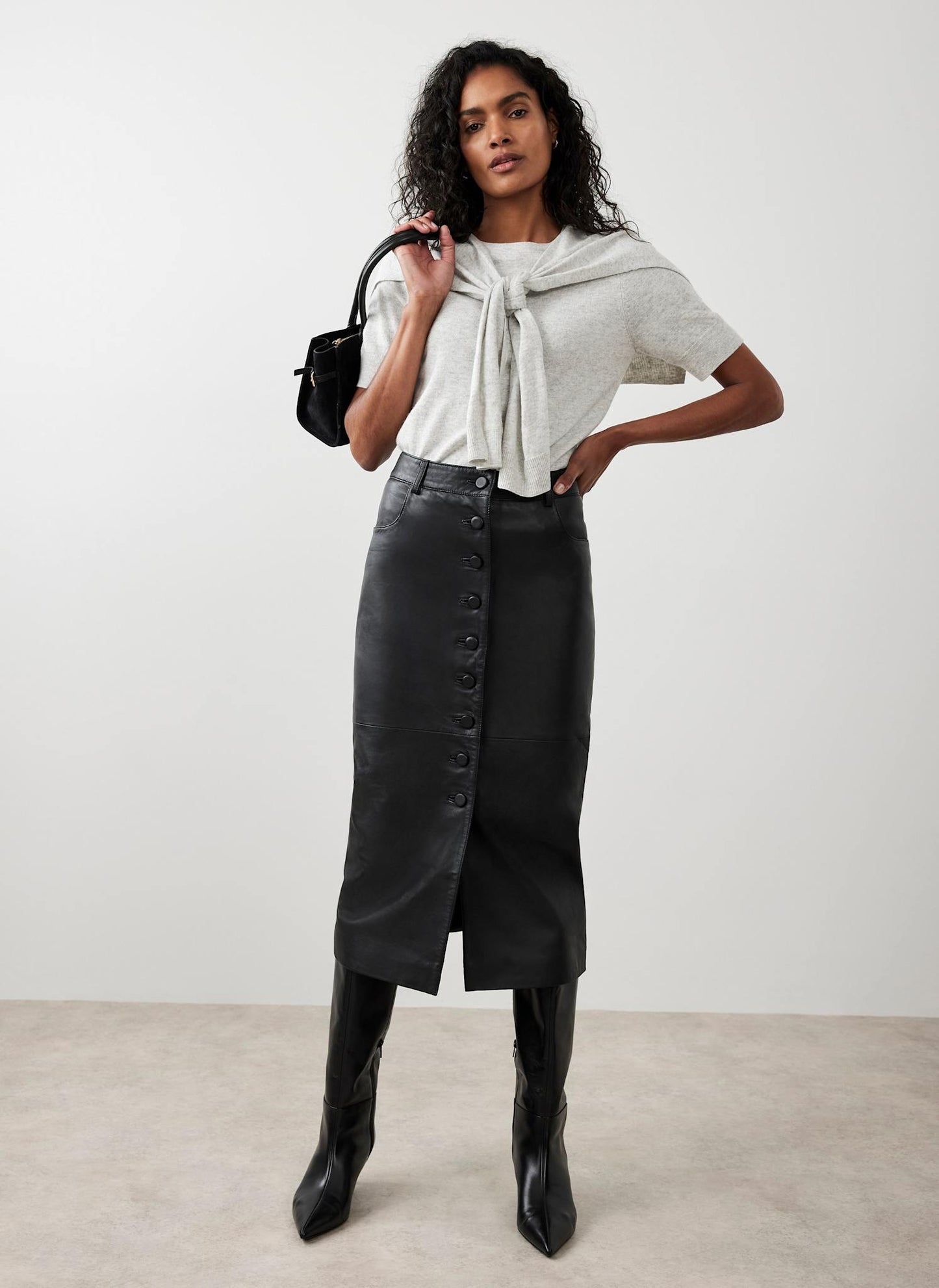 Black Leather Midi Skirt