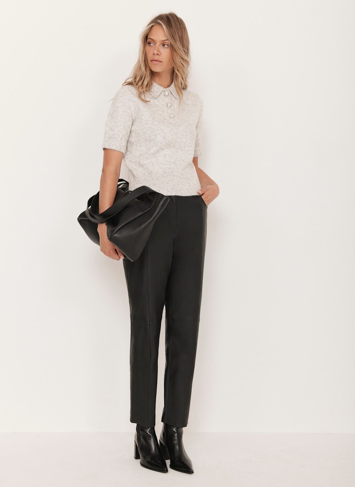 Black Leather Tapered Trousers