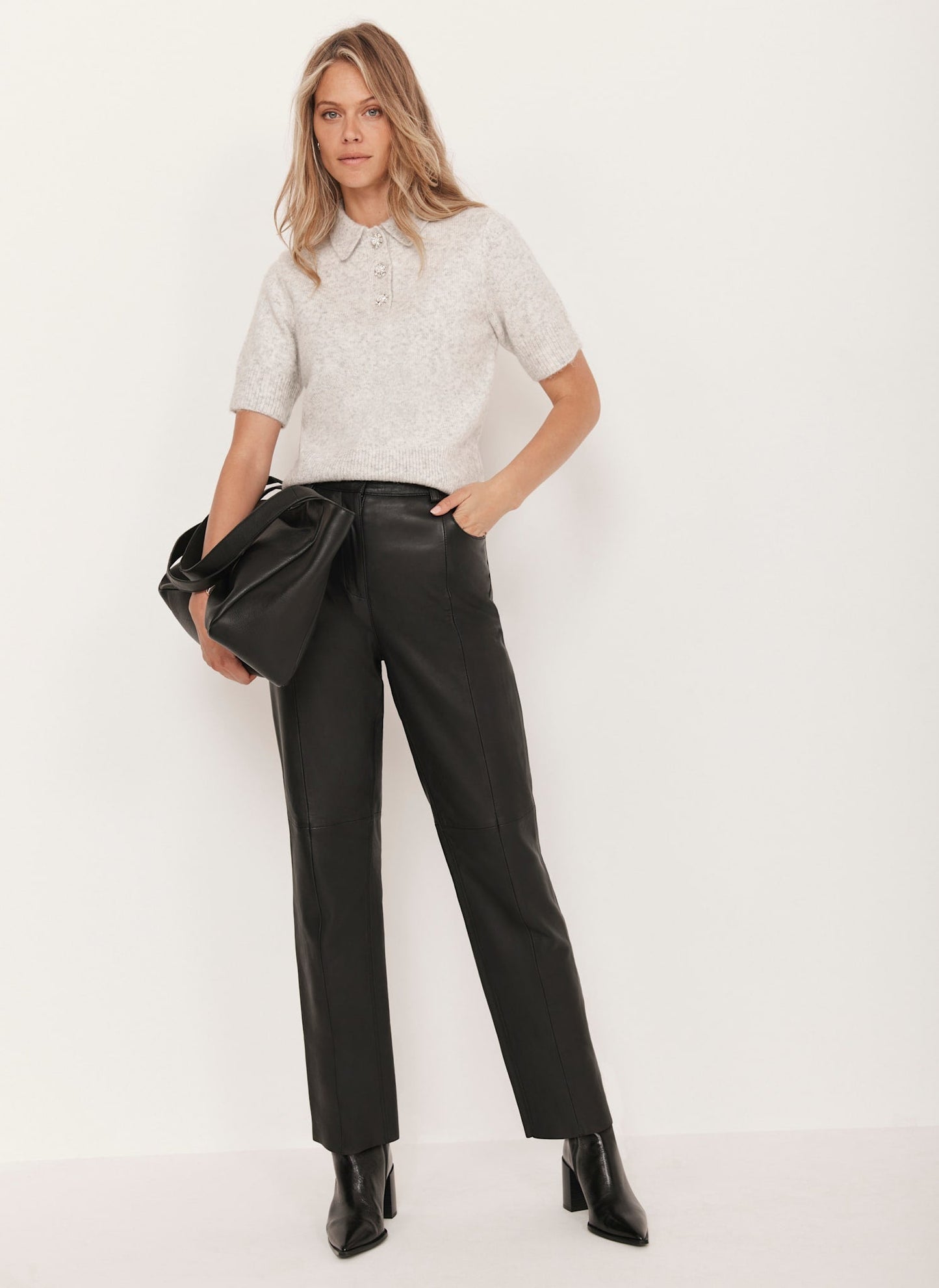 Black Leather Tapered Trousers