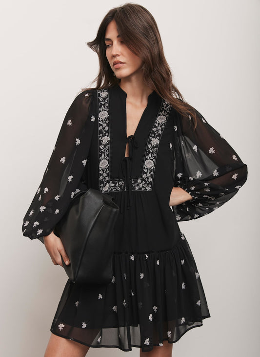 Black Floral Print Boho Mini Dress