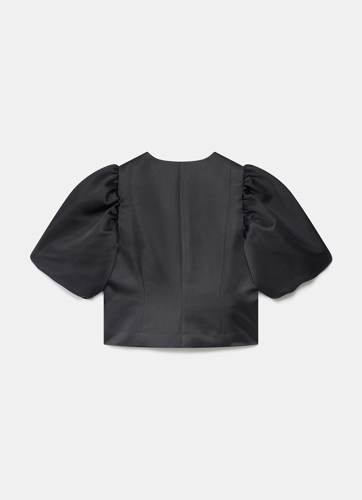 Black Puff Sleeve Satin Jacket