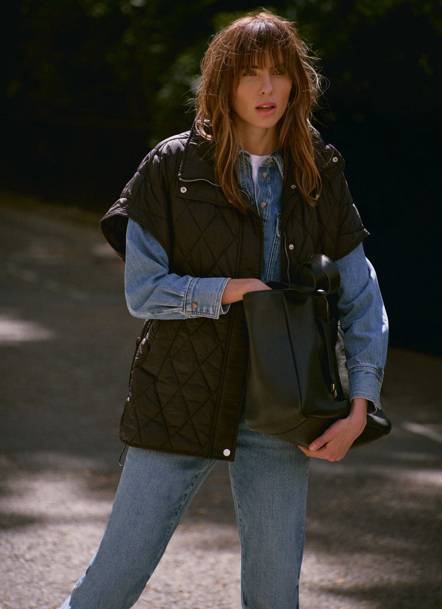 Black Quilted Oversized Gilet