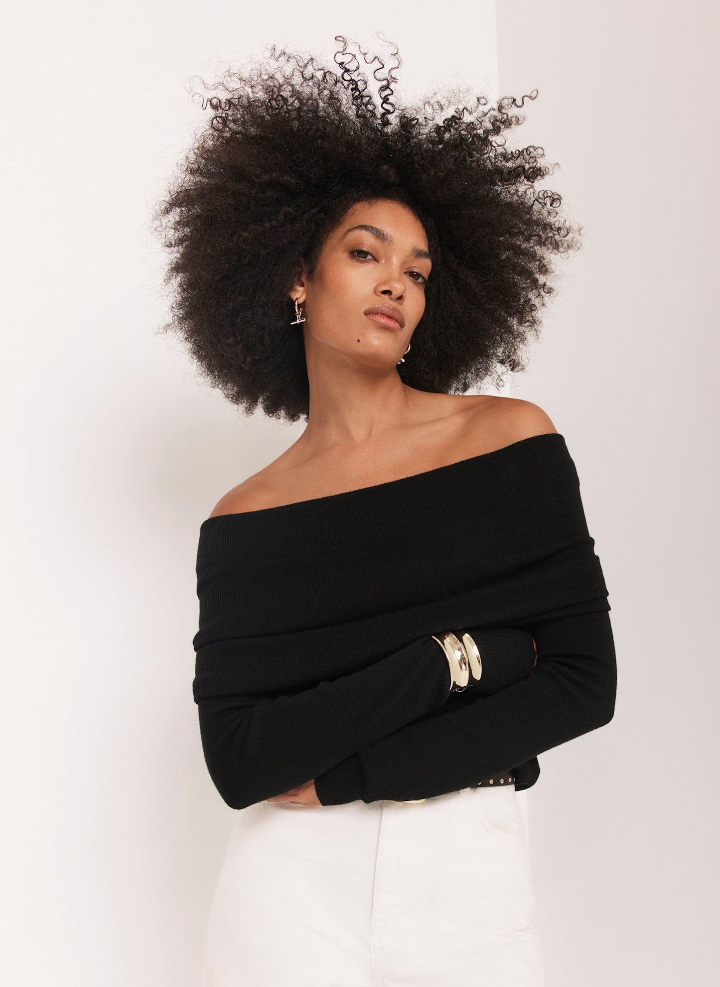 Black Ribbed Bardot Top
