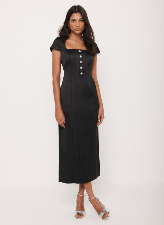 Black Satin Midi Dress