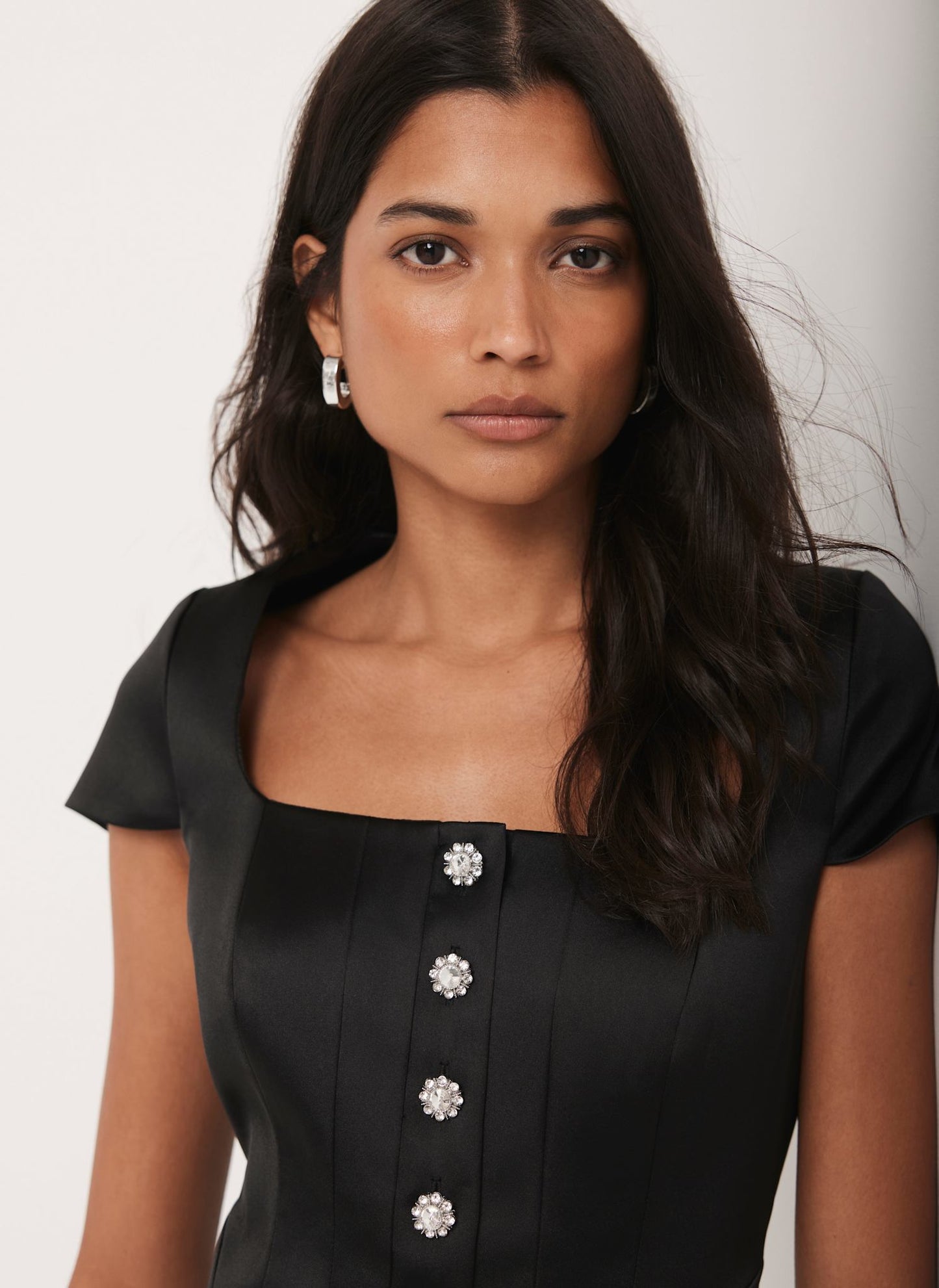 Black Satin Midi Dress