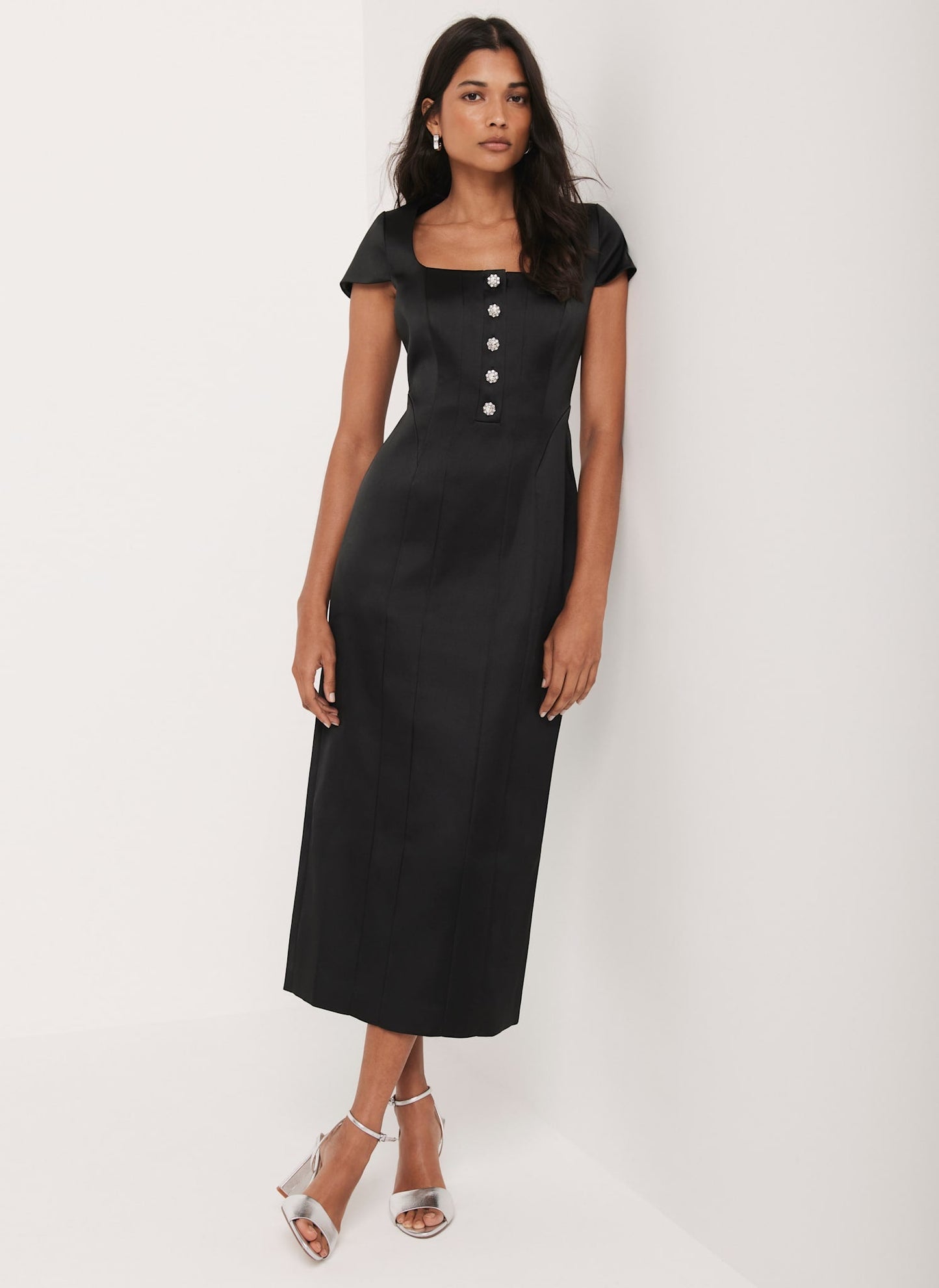 Black Satin Midi Dress