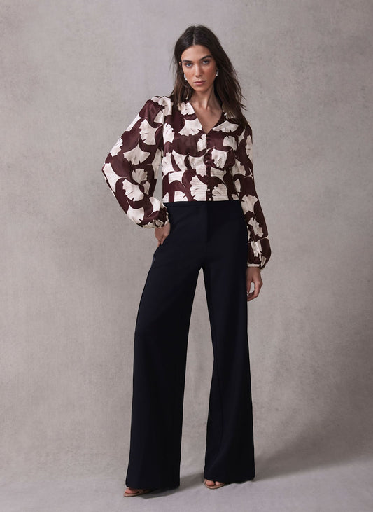 Black Satin Stripe Wide Trousers