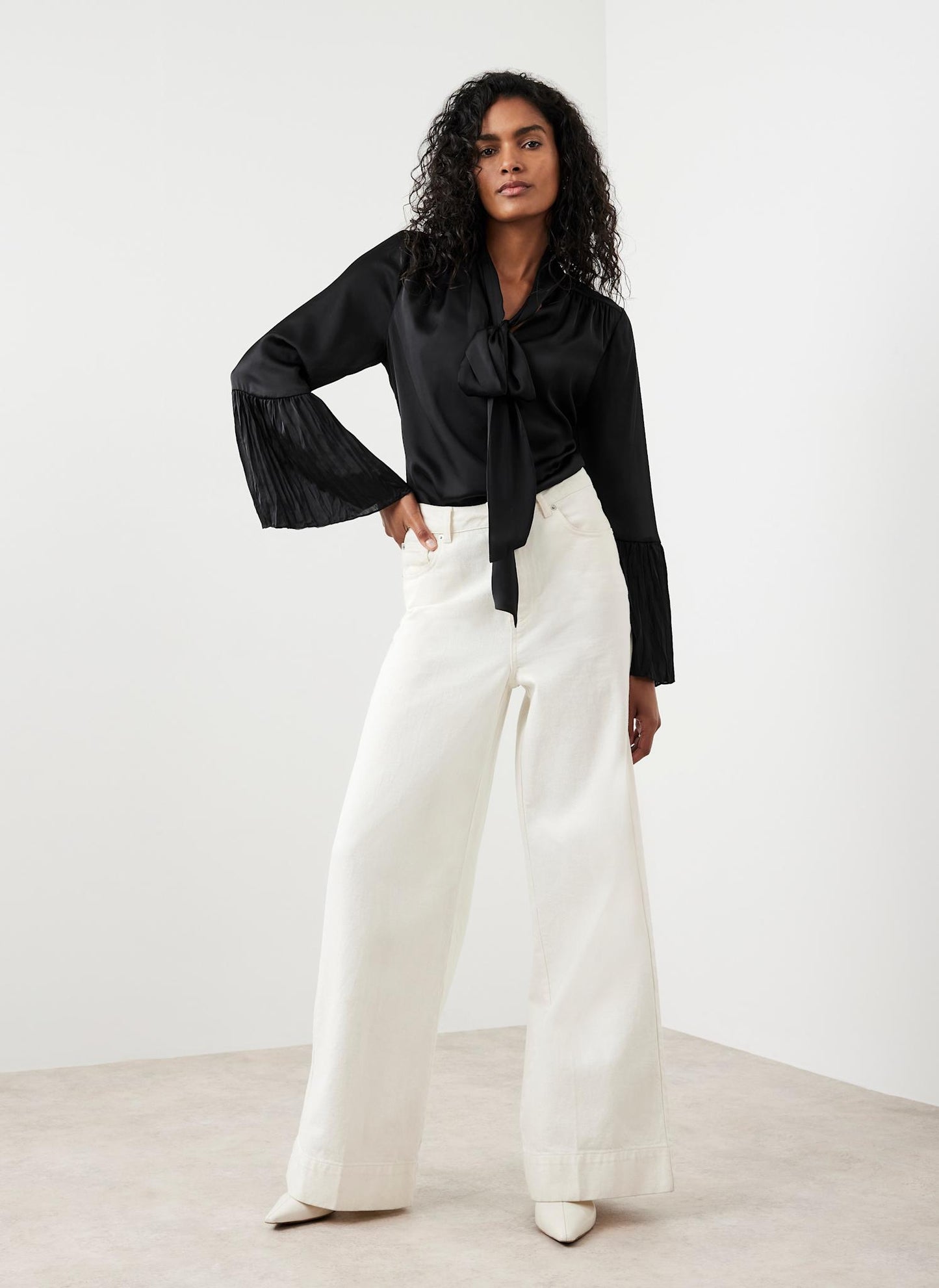 Black Satin Bow Blouse