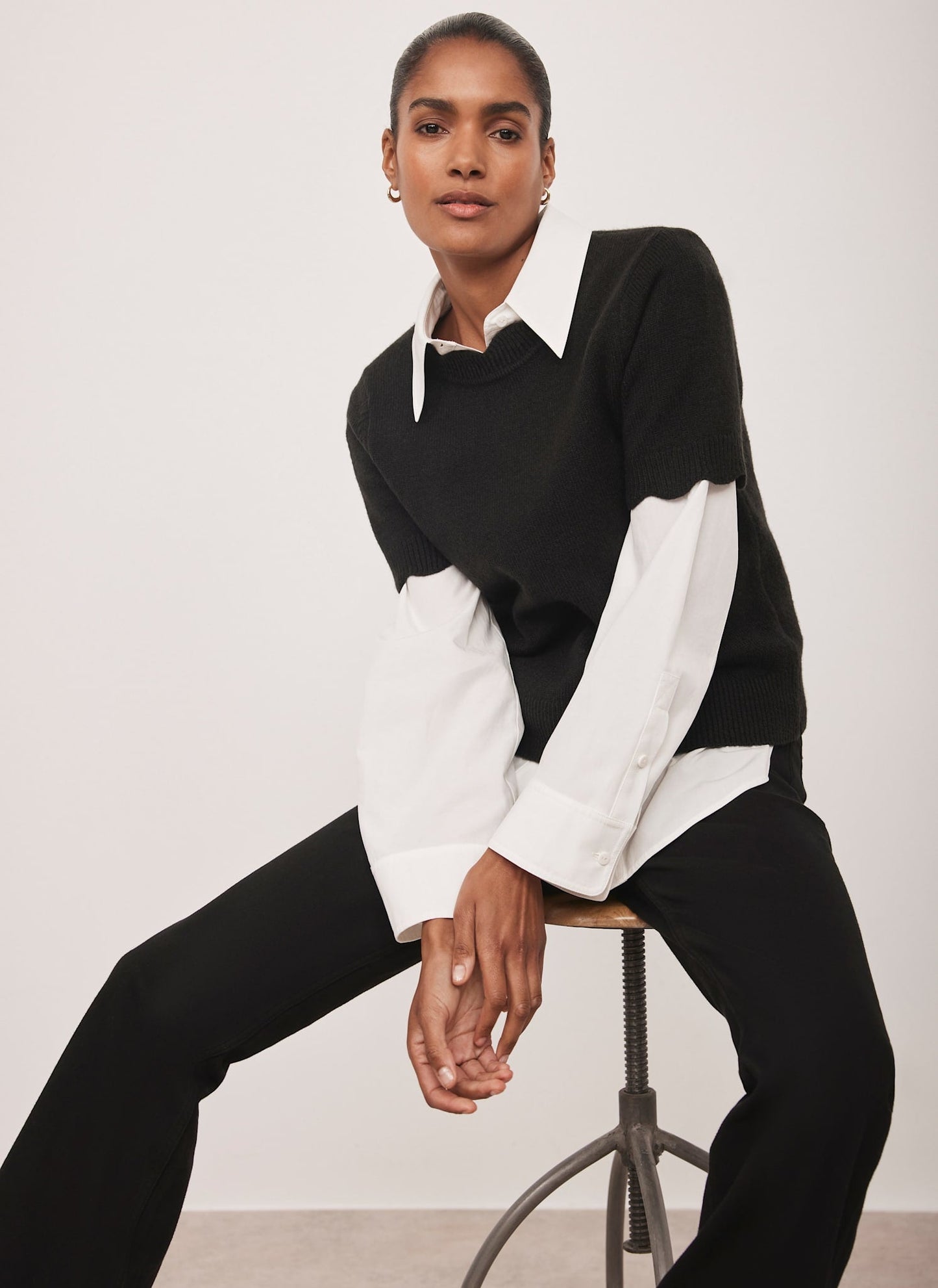 Black Scallop Knit Top