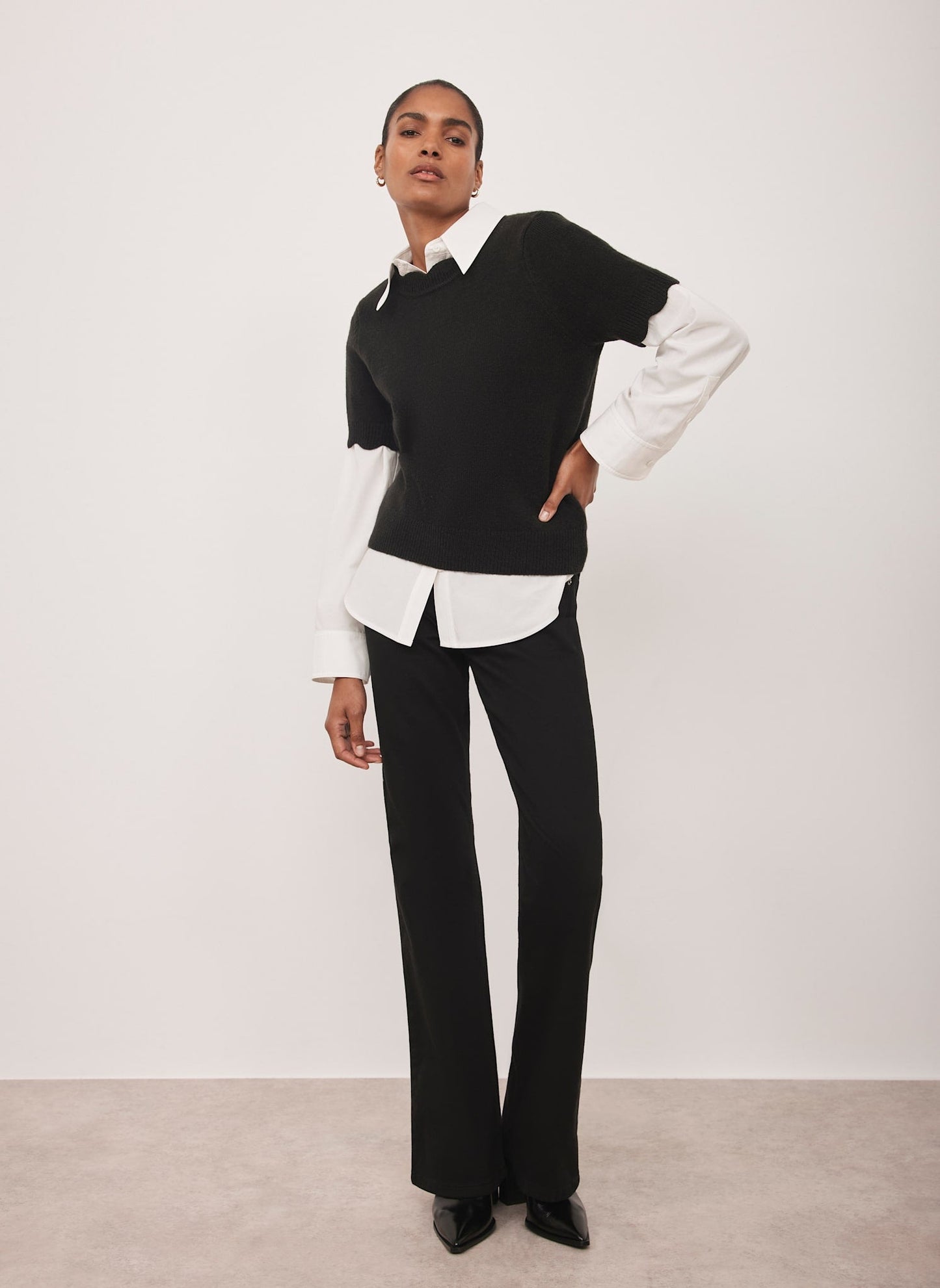 Black Scallop Knit Top